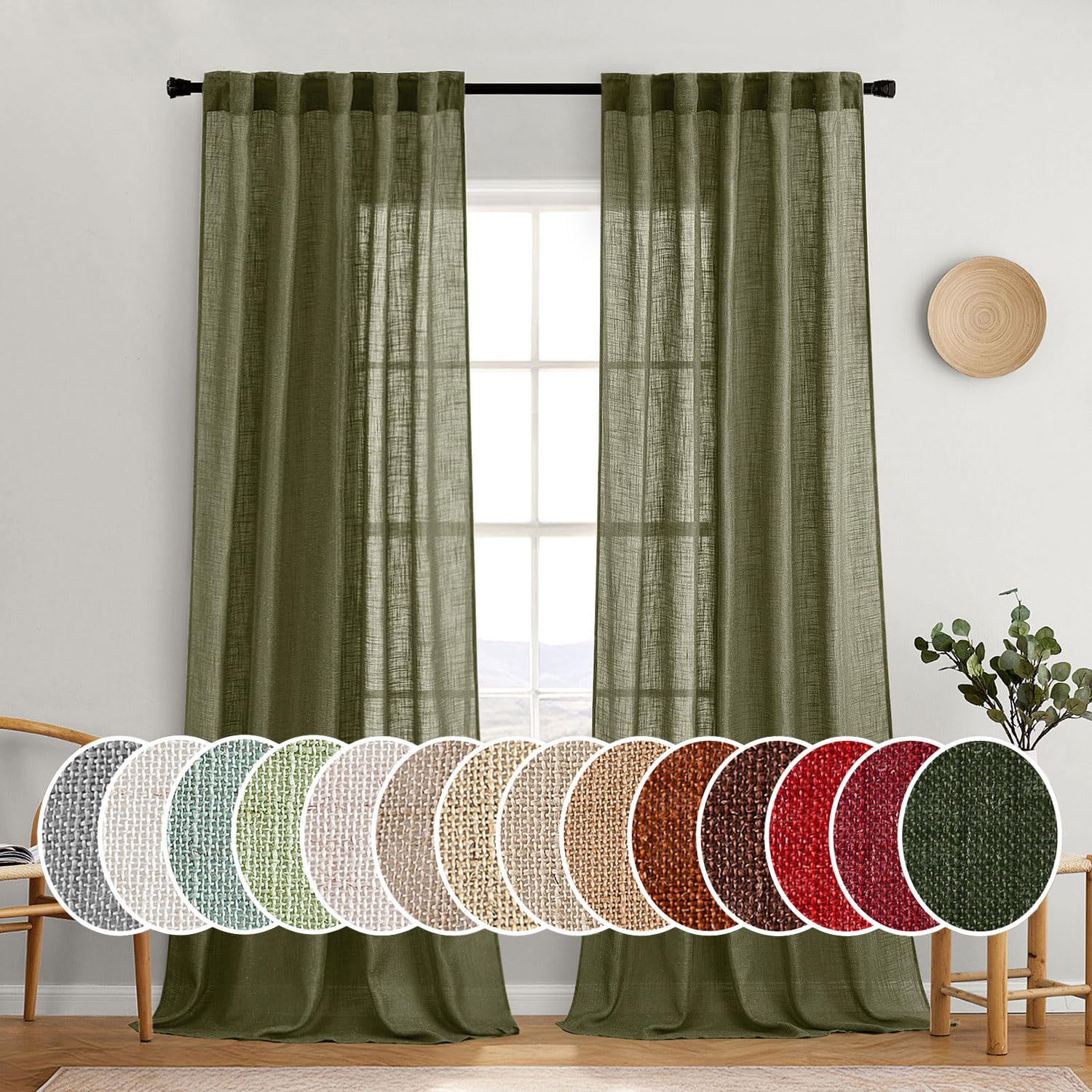 MIULEE Natural White Linen Curtains 84 Inch Long for Bedroom Living Room, Soft Thick Linen Textured Window Drapes Semi Sheer Light Filtering Rod Pocket Back Tab Neutral Farmhouse Cream Ivory 2 Panels