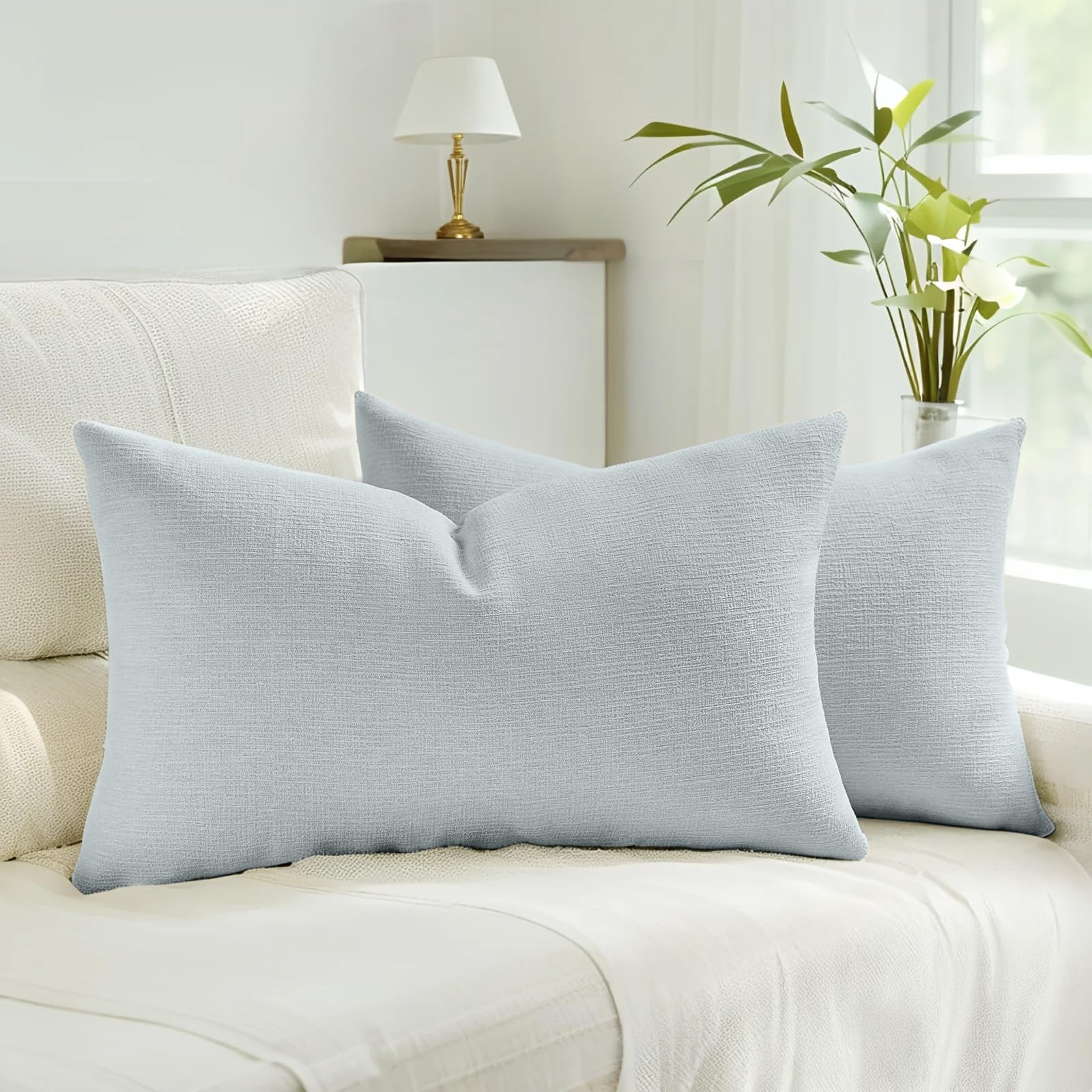 HAUSSY Pack of 2 Linen Pillow Covers 18x18 Inch, Decorative Throw Pillows Soft Boho Neutral Cushion Covers Home Decor Modern Soild Pillow Cases for Couch Living Room Sofa Bed, Coffee (Covers Only)