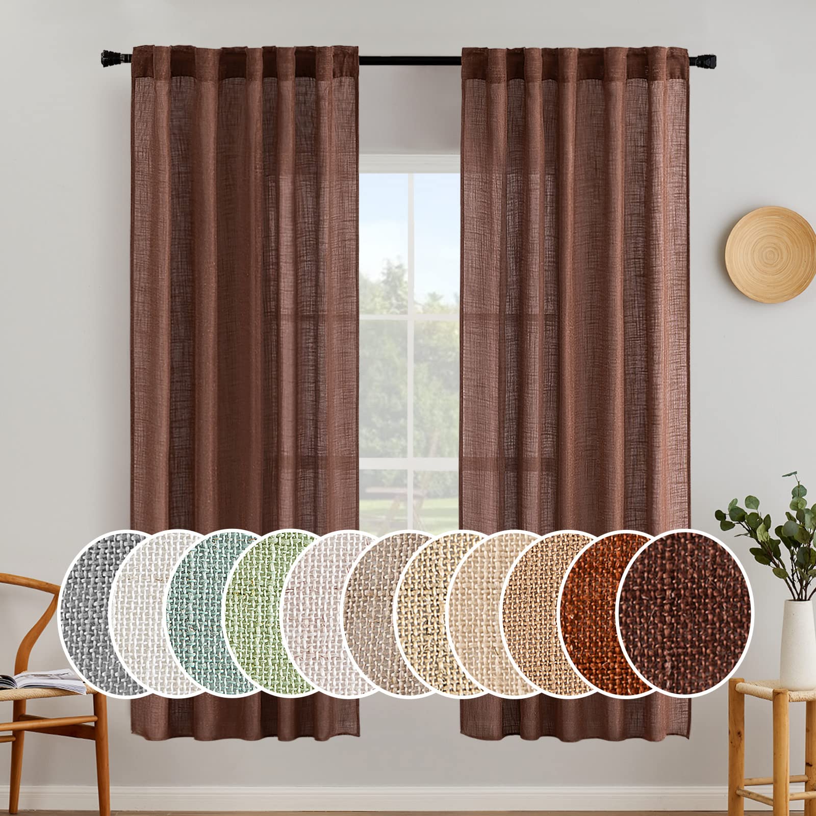 MIULEE Taupe Linen Curtains 84 Inch Length for Bedroom Living Room, Soft Thick Linen Textured Window Drapes Semi Sheer Light Filtering Back Tab Rod Pocket Burlap Look Farmhouse Country Decor, 2 Panels