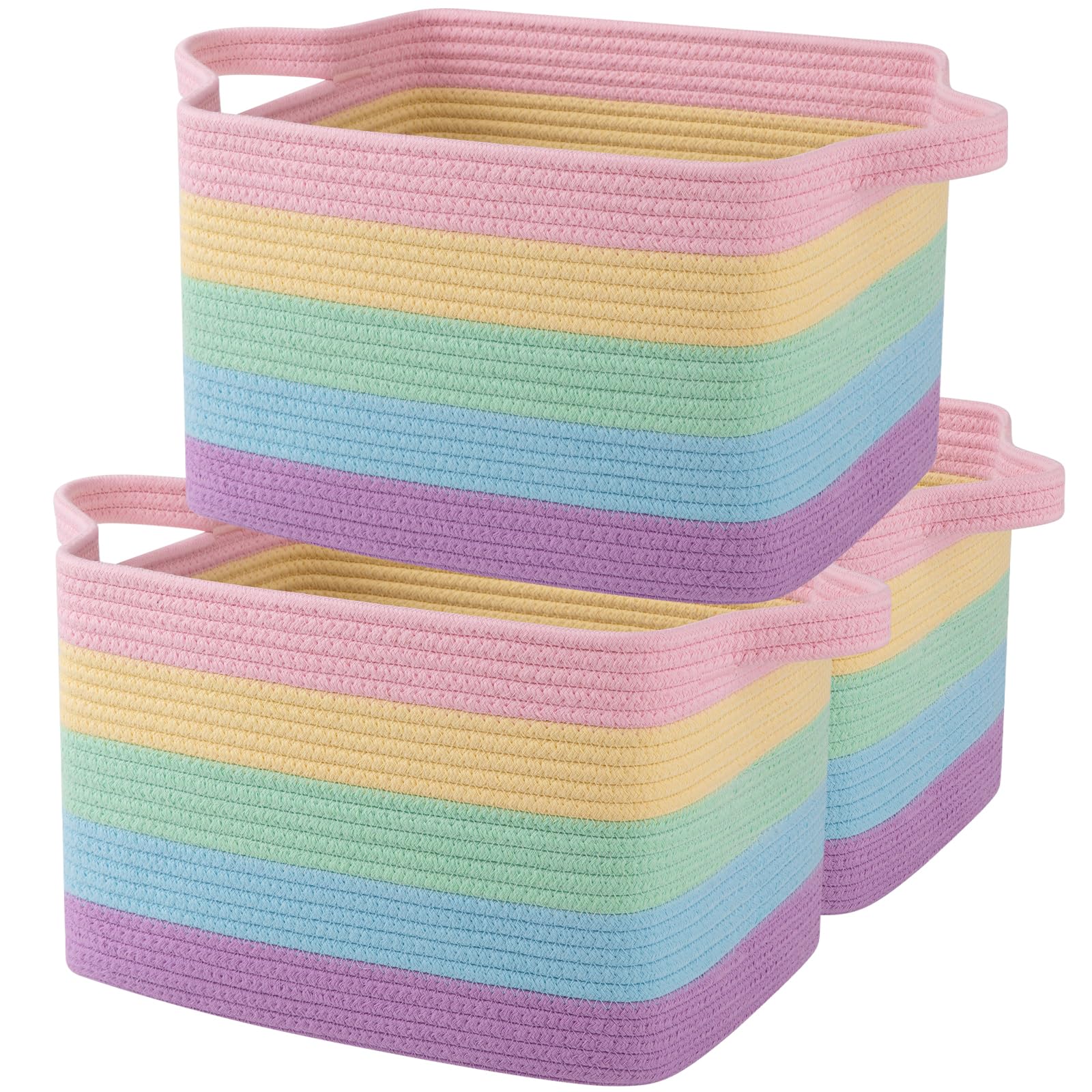 OIAHOMY Storage Basket, Woven Baskets for Storage, Cotton Rope Basket for toys,Towel Baskets for Bathroom - Pack of 3, Gradient Yellow