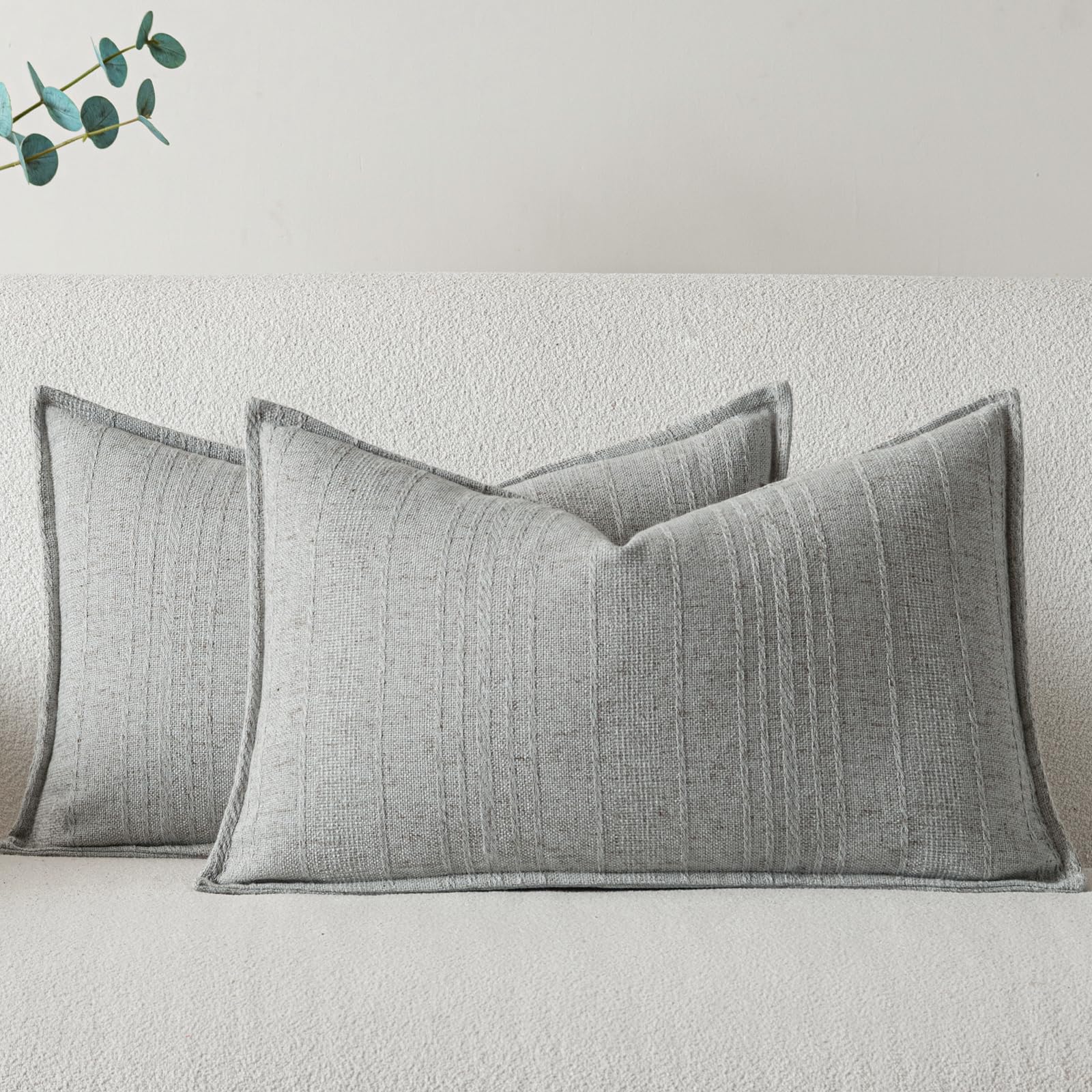 a moment Linen Pillow Covers Set of 2,Boho Farmhouse Throw Pillowcases Neutral Textured Decorative Covers for Couch Sofa Bed, Soft Linen Blend Accent Case Cushion Living Room Home Decor 20"x12"Khaki