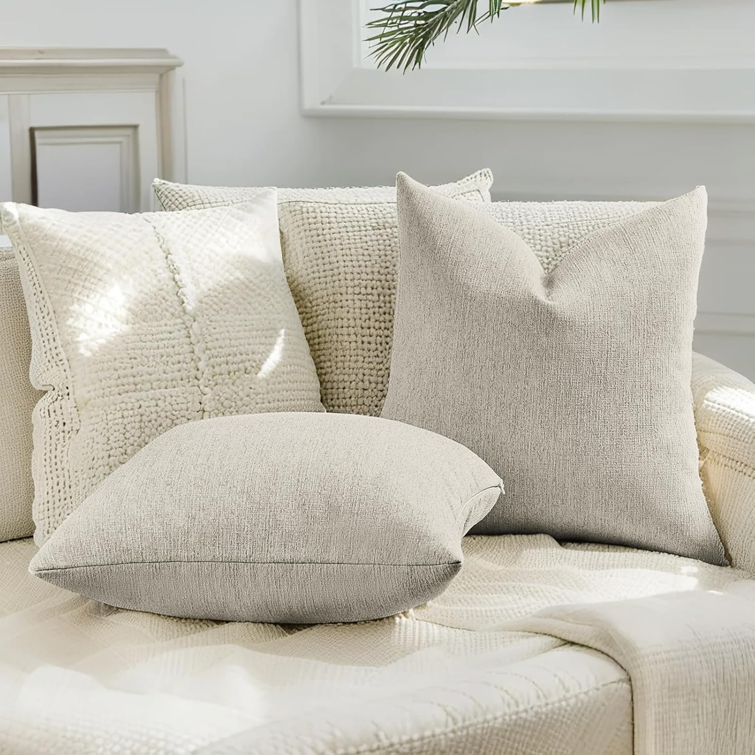 HAUSSY Pack of 2 Linen Pillow Covers 18x18 Inch, Decorative Throw Pillows Soft Boho Neutral Cushion Covers Home Decor Modern Soild Pillow Cases for Couch Living Room Sofa Bed, Coffee (Covers Only)