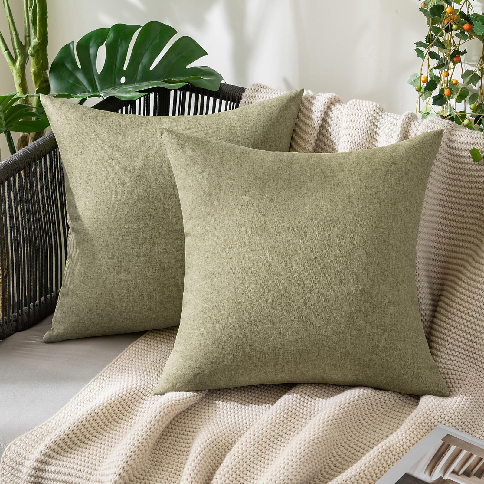 MIULEE Pack of 2 Decorative Outdoor Solid Waterproof Throw Pillow Covers Faux Linen Garden Farmhouse Cushion Cases for Patio Tent Balcony Couch Sofa 18x18 Inch Beige