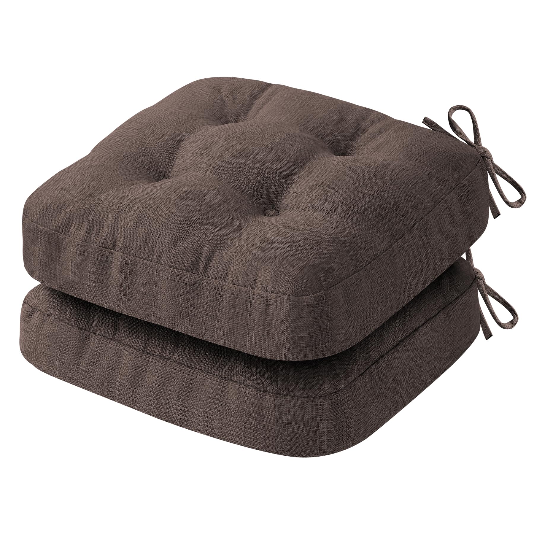 IASEAHK Chair Cushions for Dining Chairs, Dining Chair Cushions, Tufted Indoor Chair Pads with Ties & Non Slip Backing, Seat Cushions for Kitchen Chairs 16.5” x 16.5” x 3.5”, Set of 2, Beige