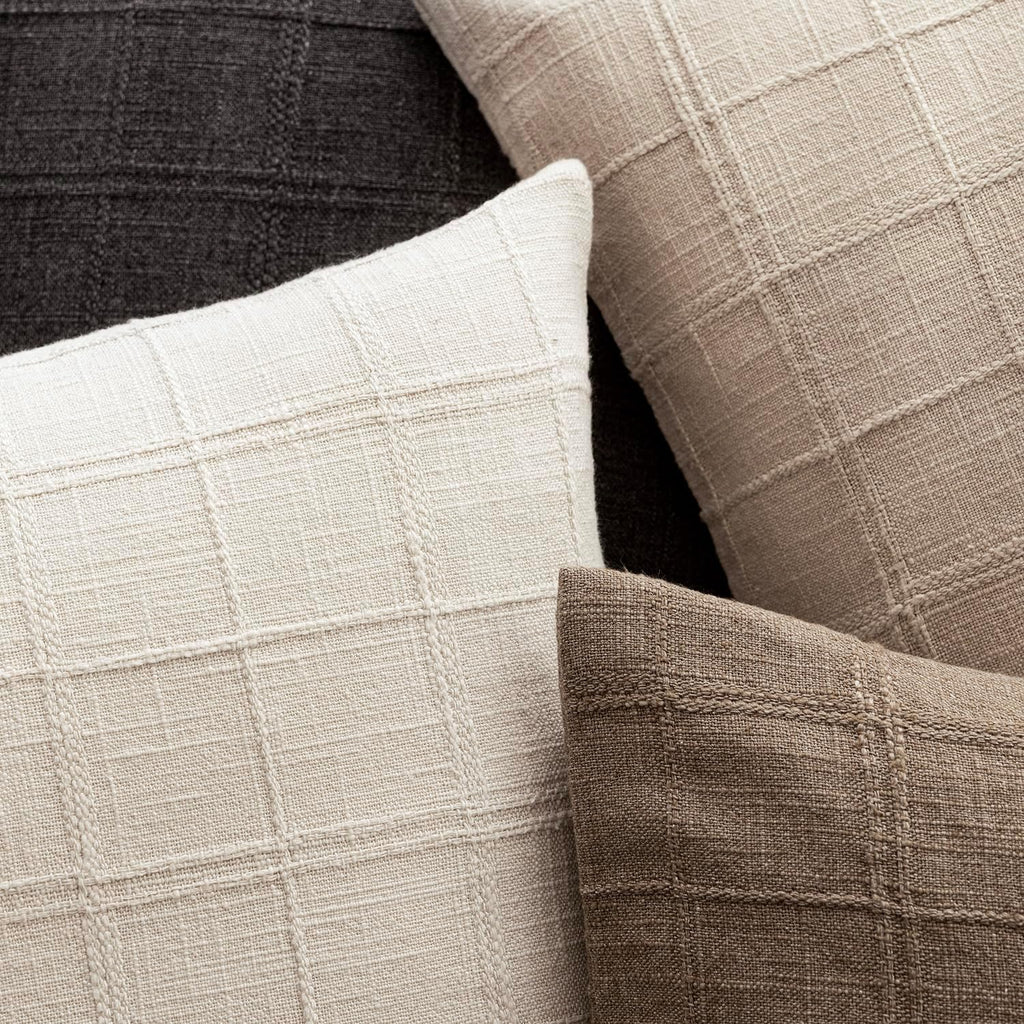 Foindtower Set of 1 Decorative Linen Check Throw Pillow Cover Neutral Farmhouse Lumbar Cushion Cover Modern Boho Home Decor for Sofa Chair Couch Bedroom Living Room,12×20 Inch,Natural Beige