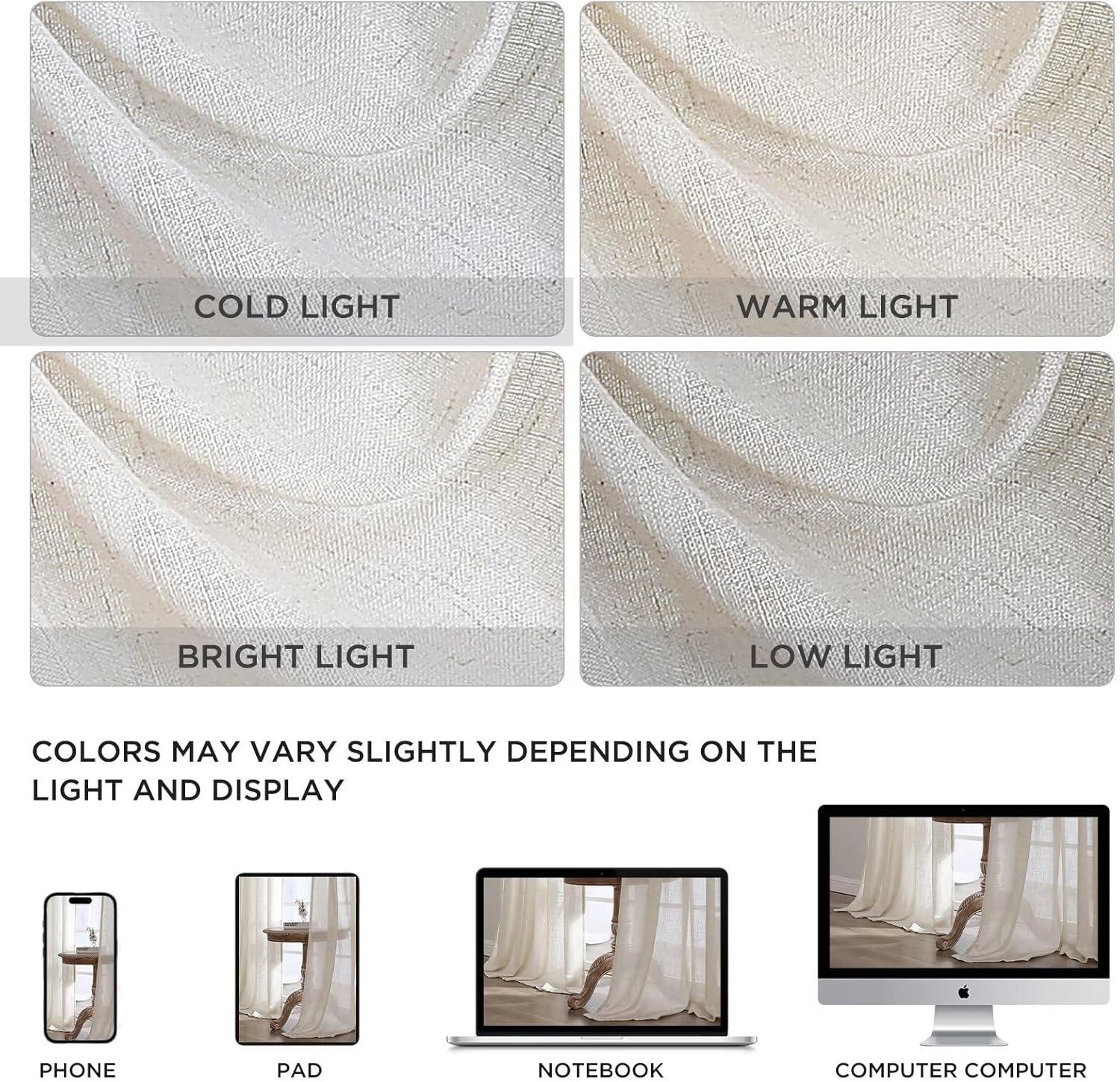 CUCRAF Natural Off White Linen Non See Through Semi Sheer Privacy Curtains 84 Inches, Light Filtering Curtain for Bedroom Living Room, 2 Panels Set Rod Pocket & Back Tab Window Drapes (52 x 84 Inch)