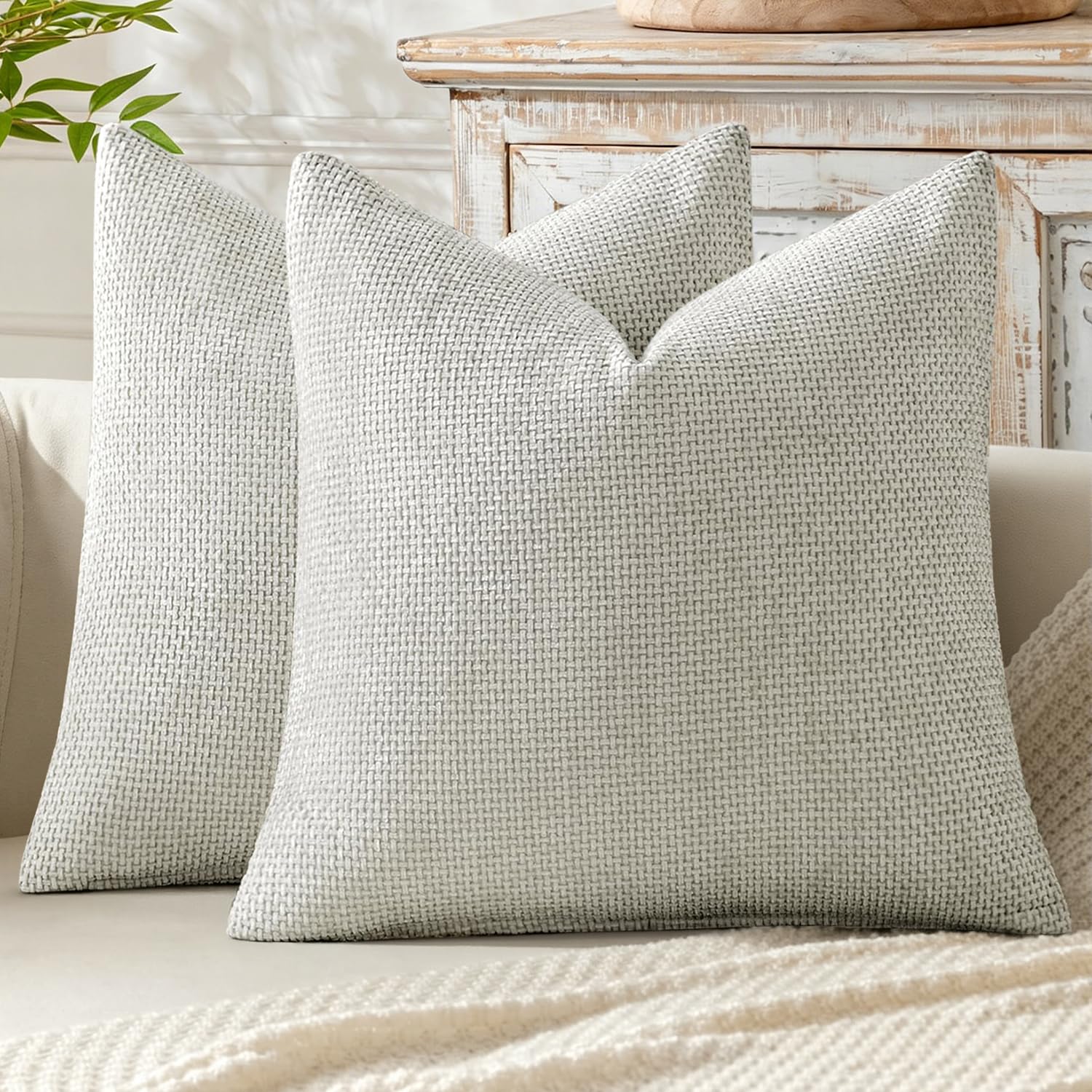 MIULEE Pack of 2 Couch Throw Pillow Covers 18x18 Inch Neutral Beige Modern Boho Accent Decorative Pillow Covers Soft Chenille Farmhouse Cushion Covers for Home Decor Bed Sofa Living Room