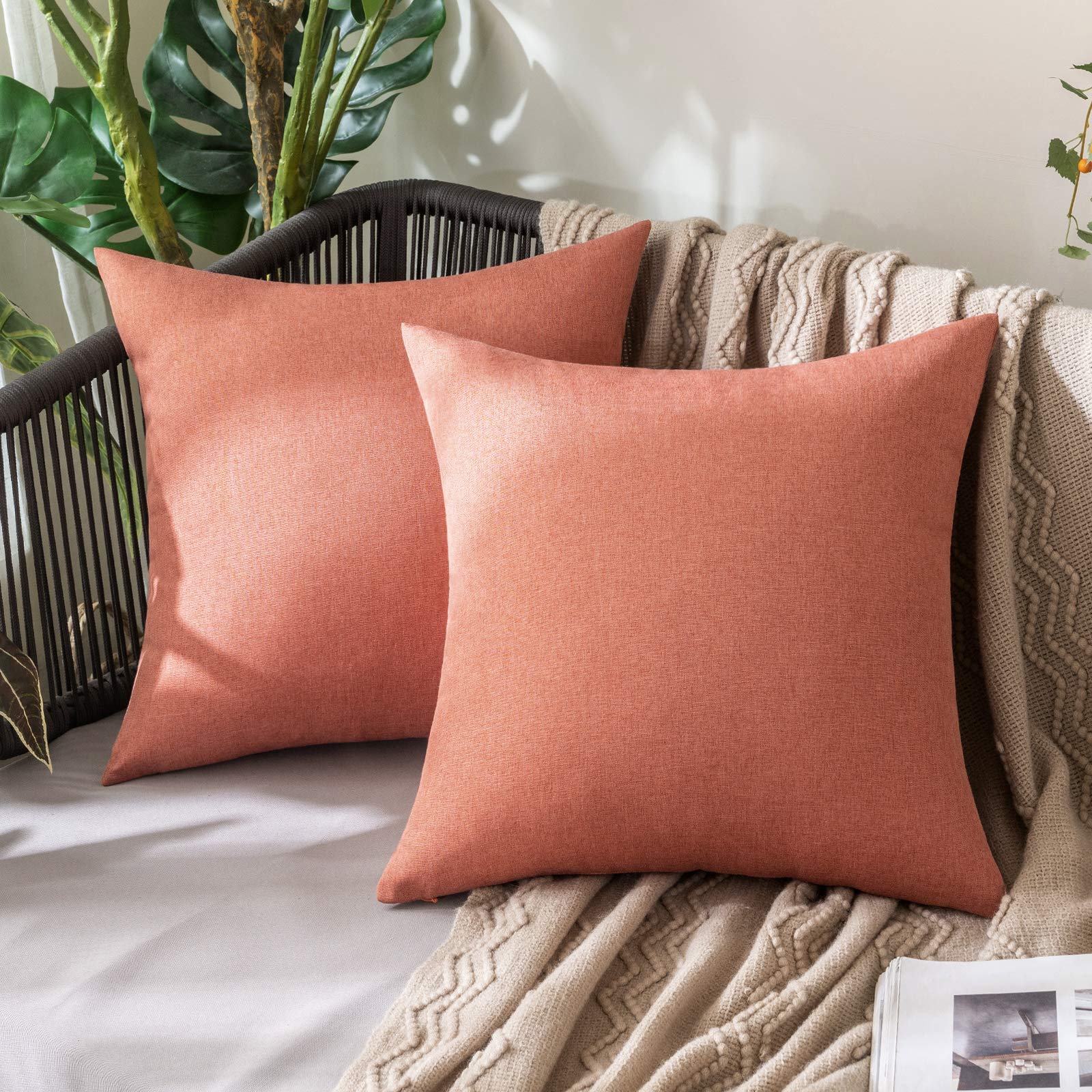 MIULEE Pack of 2 Decorative Outdoor Solid Waterproof Throw Pillow Covers Faux Linen Garden Farmhouse Cushion Cases for Patio Tent Balcony Couch Sofa 18x18 Inch Beige