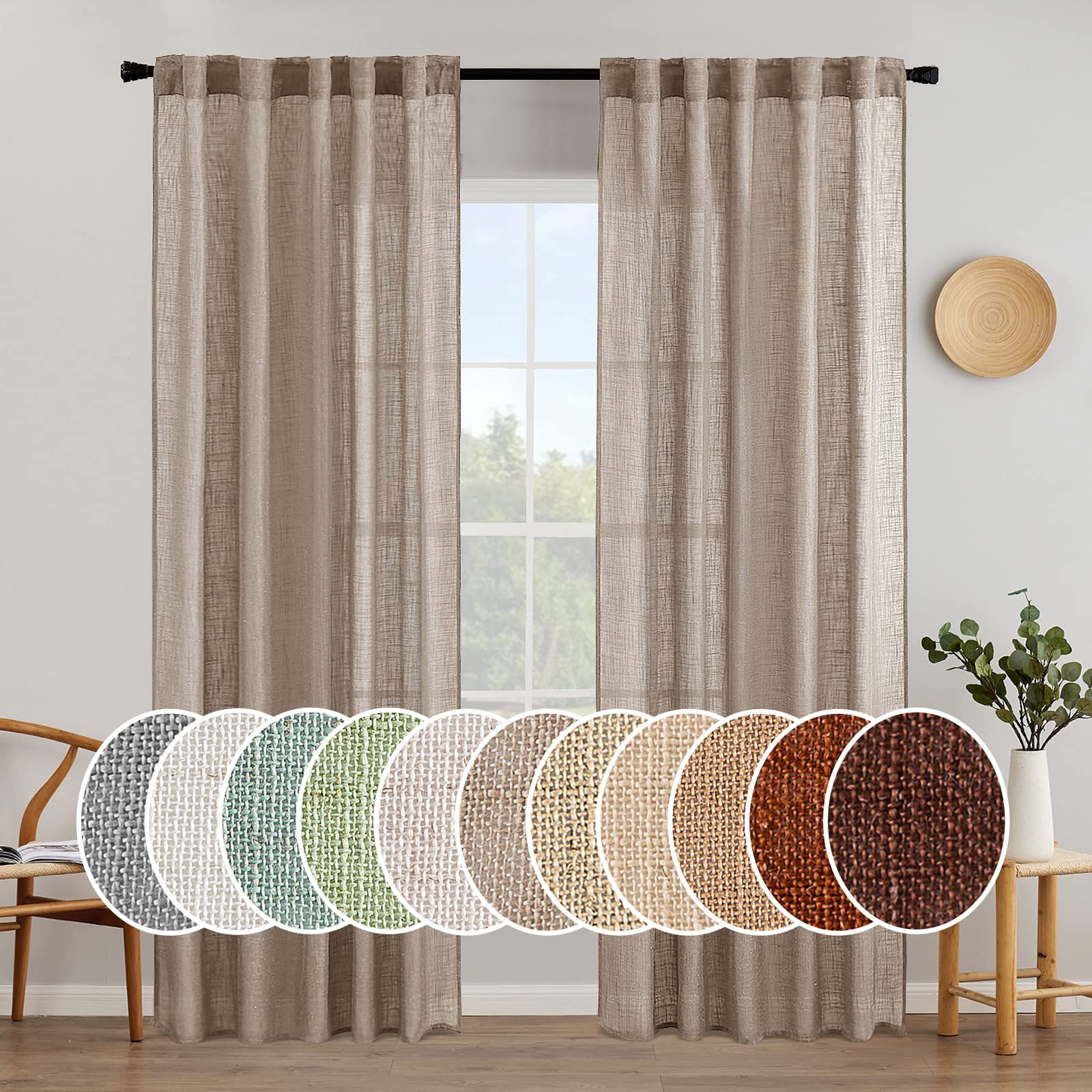 MIULEE Natural White Linen Curtains 84 Inch Long for Bedroom Living Room, Soft Thick Linen Textured Window Drapes Semi Sheer Light Filtering Rod Pocket Back Tab Neutral Farmhouse Cream Ivory 2 Panels