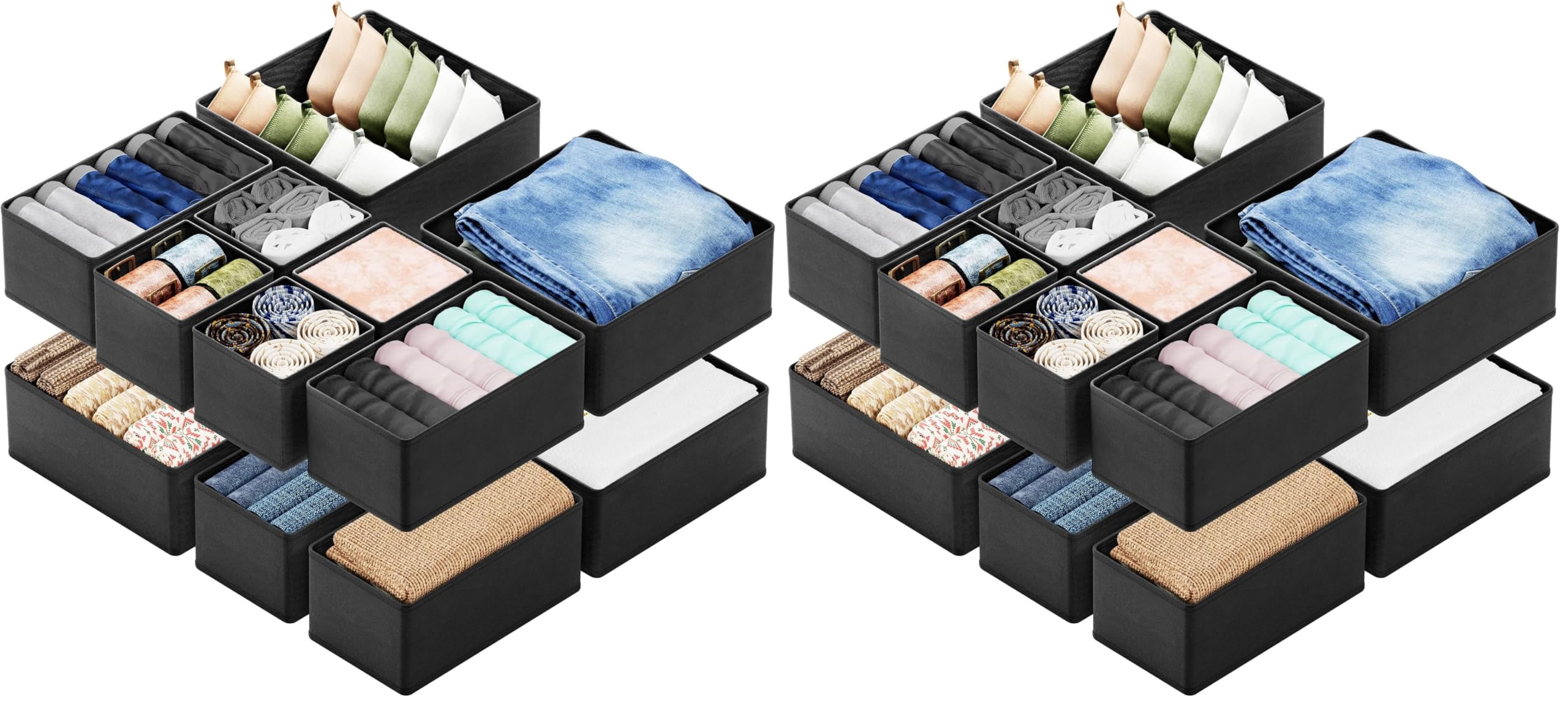 SpaceAid Drawer Organizer Clothes, 12 Pack Dresser Organizer Bins for Nursery, Closet Organization and Storage Dividers for Clothing, Baby Clothes, Underwears, Socks (Black)