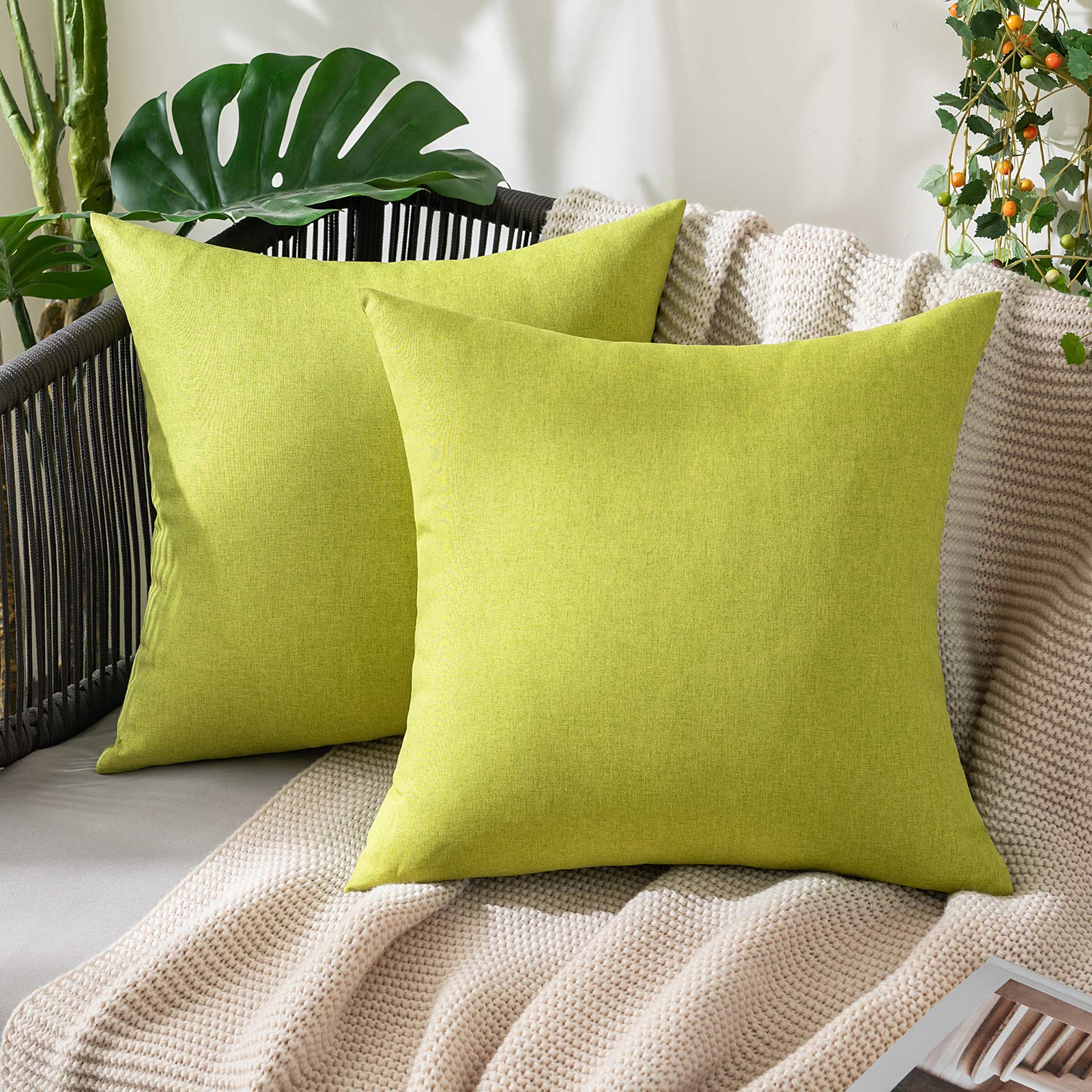 MIULEE Pack of 2 Decorative Outdoor Solid Waterproof Throw Pillow Covers Faux Linen Garden Farmhouse Cushion Cases for Patio Tent Balcony Couch Sofa 18x18 Inch Beige