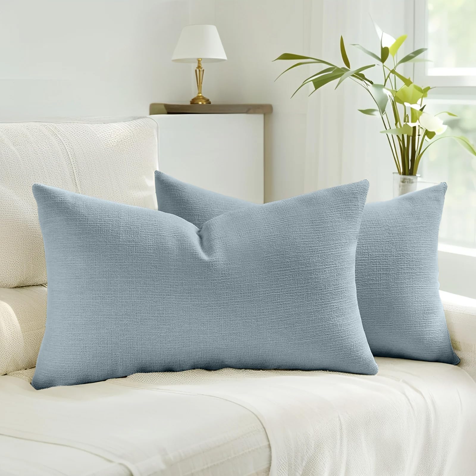 HAUSSY Pack of 2 Linen Pillow Covers 18x18 Inch, Decorative Throw Pillows Soft Boho Neutral Cushion Covers Home Decor Modern Soild Pillow Cases for Couch Living Room Sofa Bed, Coffee (Covers Only)