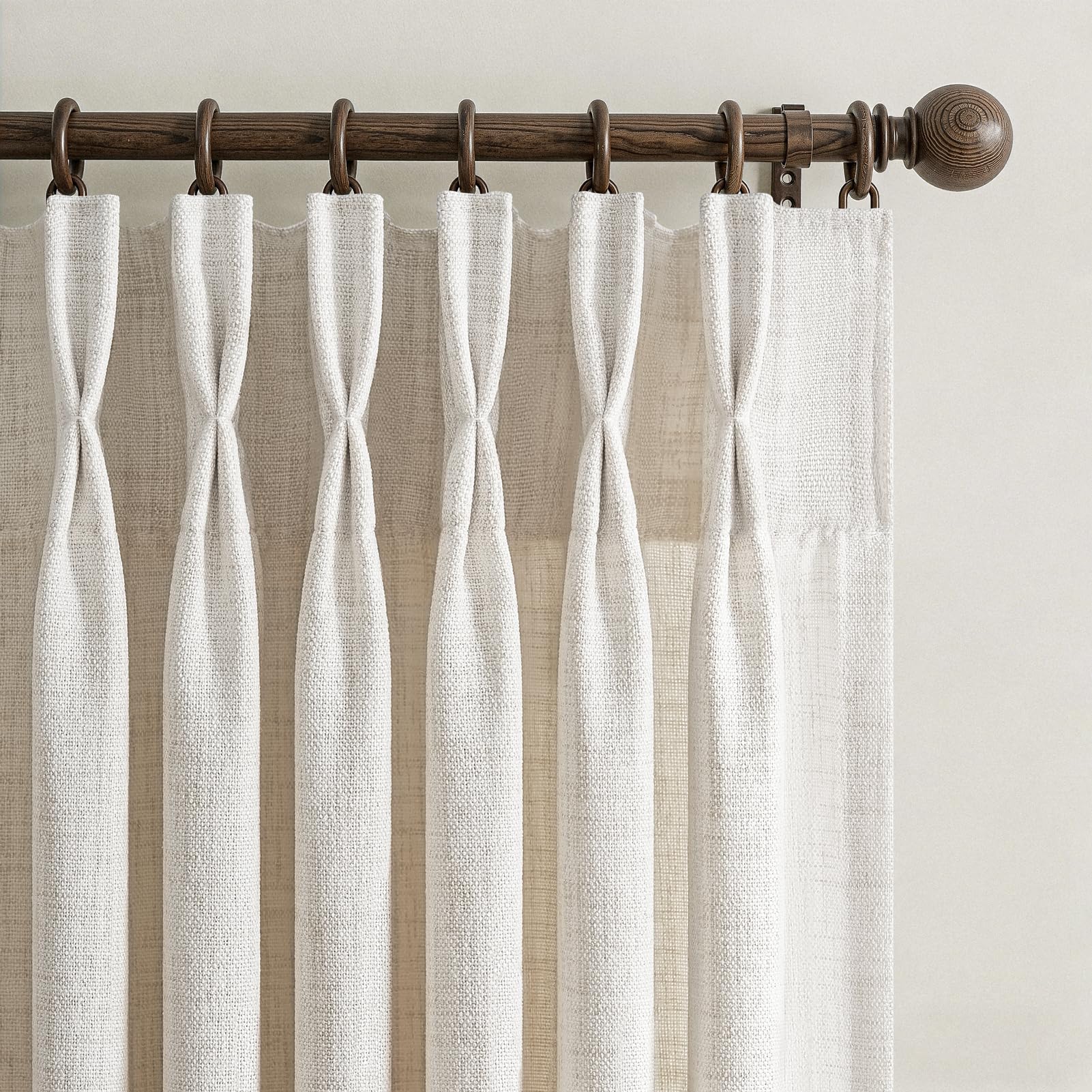 Pinch Pleated Linen 50 Inch Wide Curtains 96 Inches Long for Living Room, Memory Trained Pleat Boho Semi Sheer Birch Light Filtering Privacy Drapes 50x96 Inch Length 2 Panels Set Curtain Cream Ivory