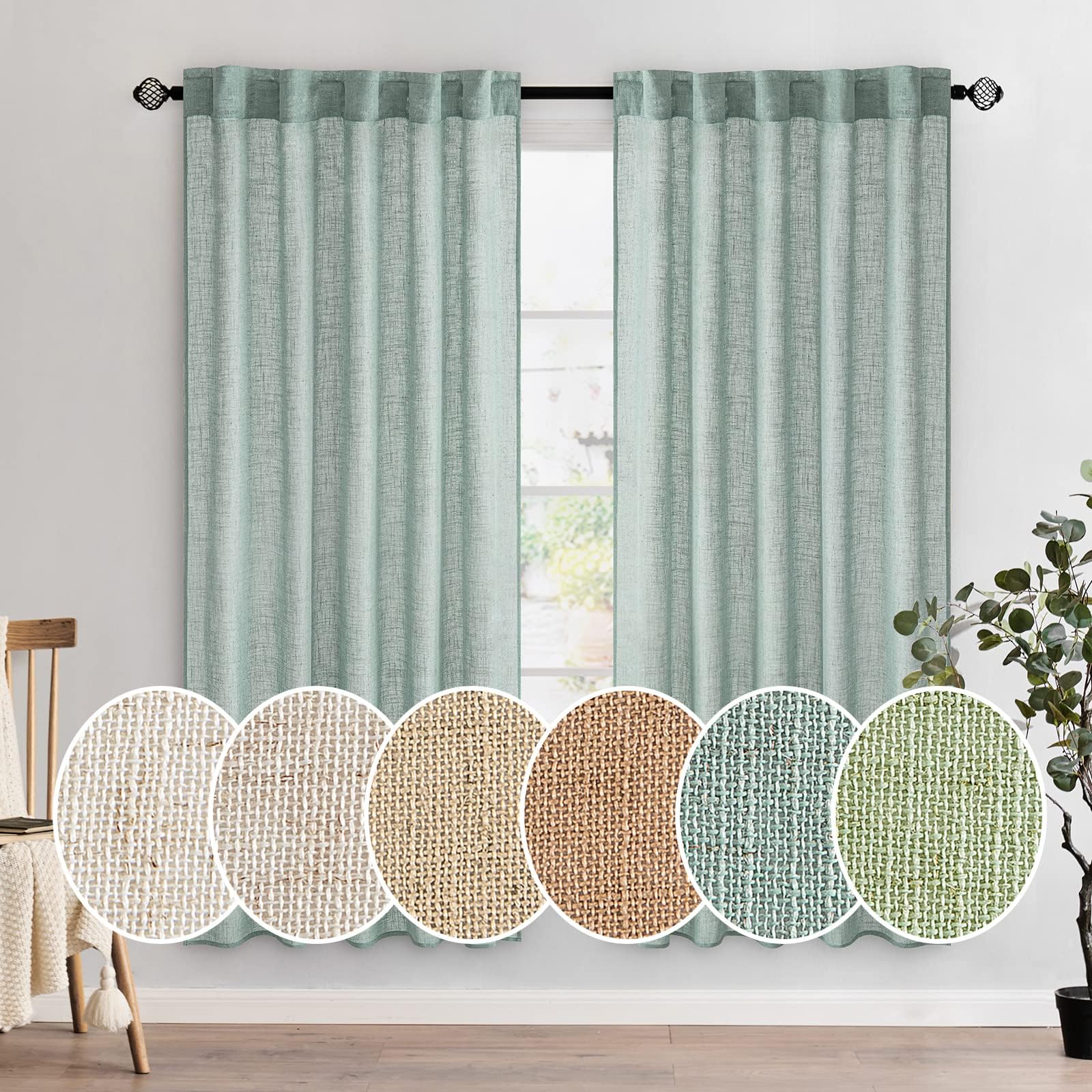 MIULEE Taupe Linen Curtains 84 Inch Length for Bedroom Living Room, Soft Thick Linen Textured Window Drapes Semi Sheer Light Filtering Back Tab Rod Pocket Burlap Look Farmhouse Country Decor, 2 Panels