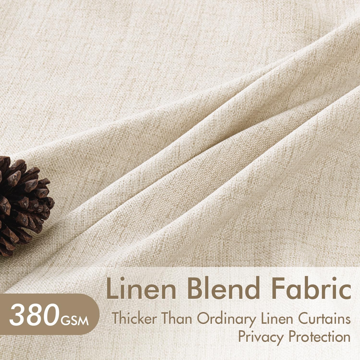 MIULEE Pinch Pleated Thick Linen Curtains 90 Inches 4 Panels Set Ivory Cream Back Tab Memory Trained Pinch Pleat Semi Sheer Light Filtering Privacy Curtains Window Drapes for Living Room Bedroom Birch