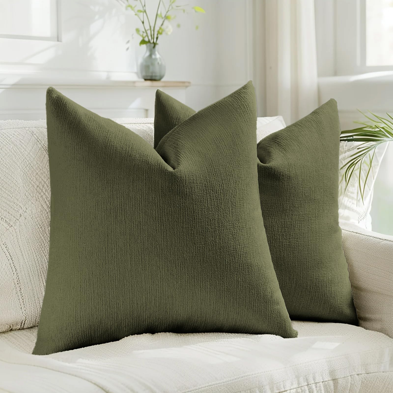 HAUSSY Pack of 2 Linen Pillow Covers 18x18 Inch, Decorative Throw Pillows Soft Boho Neutral Cushion Covers Home Decor Modern Soild Pillow Cases for Couch Living Room Sofa Bed, Coffee (Covers Only)
