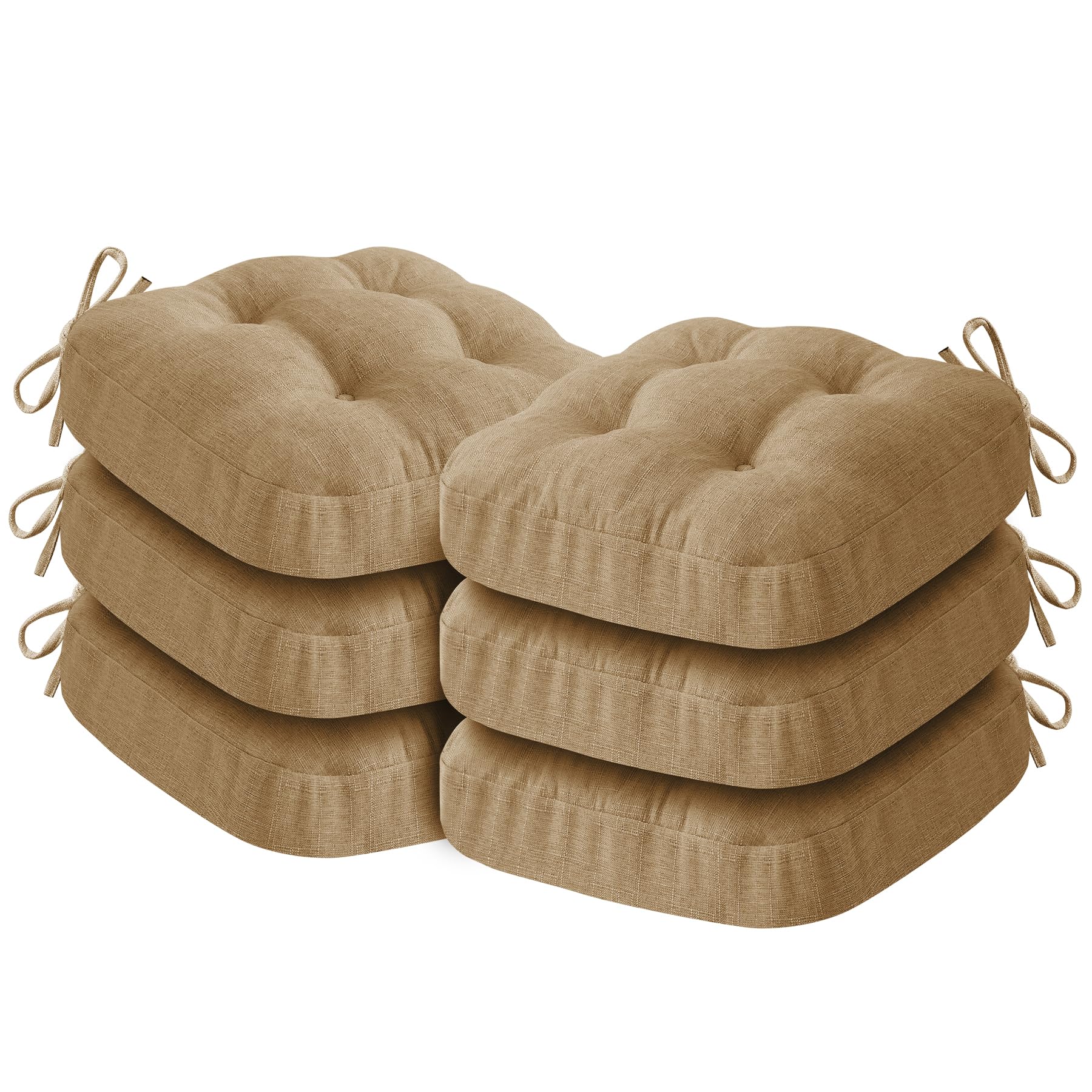 IASEAHK Chair Cushions for Dining Chairs, Dining Chair Cushions, Tufted Indoor Chair Pads with Ties & Non Slip Backing, Seat Cushions for Kitchen Chairs 16.5” x 16.5” x 3.5”, Set of 2, Beige