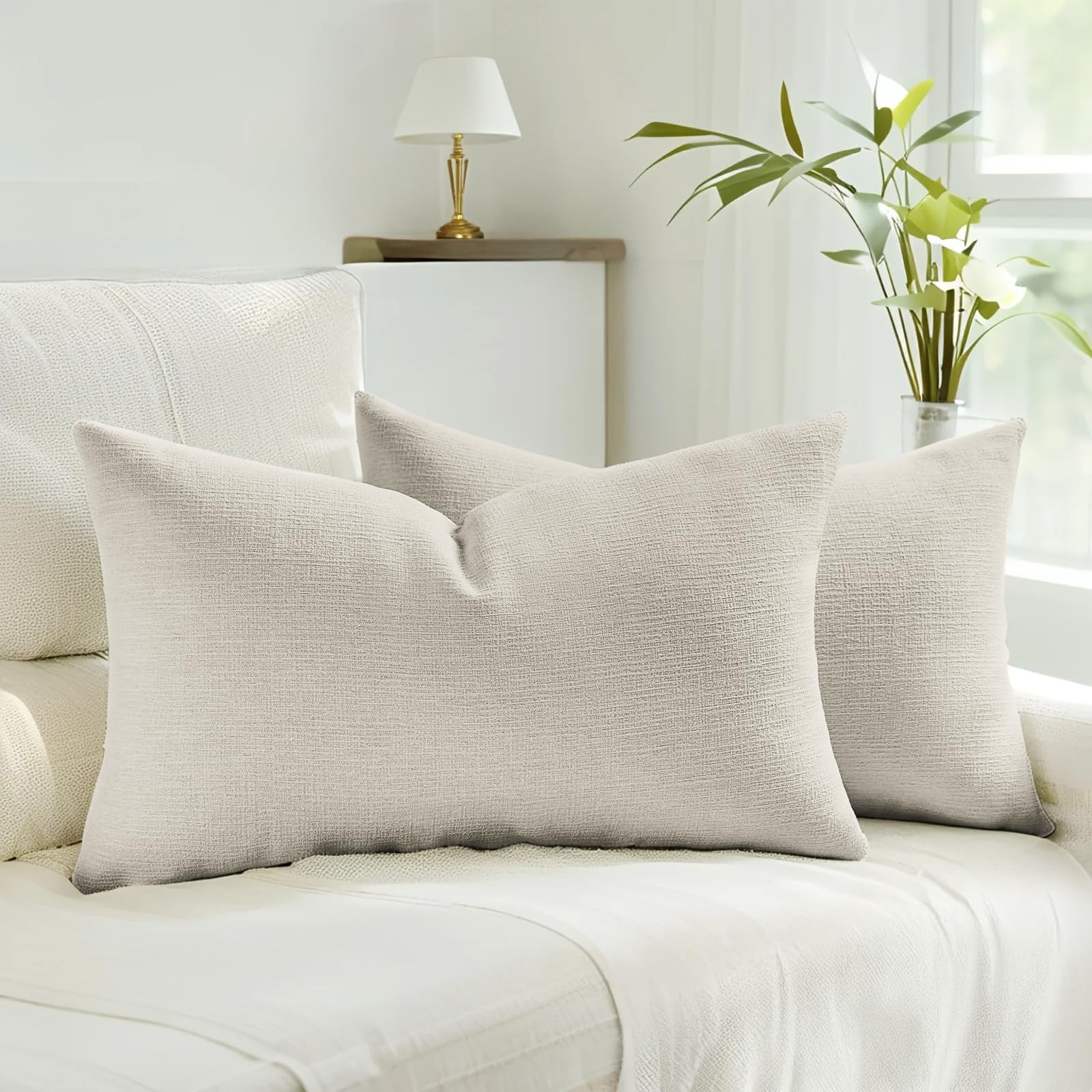 HAUSSY Pack of 2 Linen Pillow Covers 18x18 Inch, Decorative Throw Pillows Soft Boho Neutral Cushion Covers Home Decor Modern Soild Pillow Cases for Couch Living Room Sofa Bed, Coffee (Covers Only)
