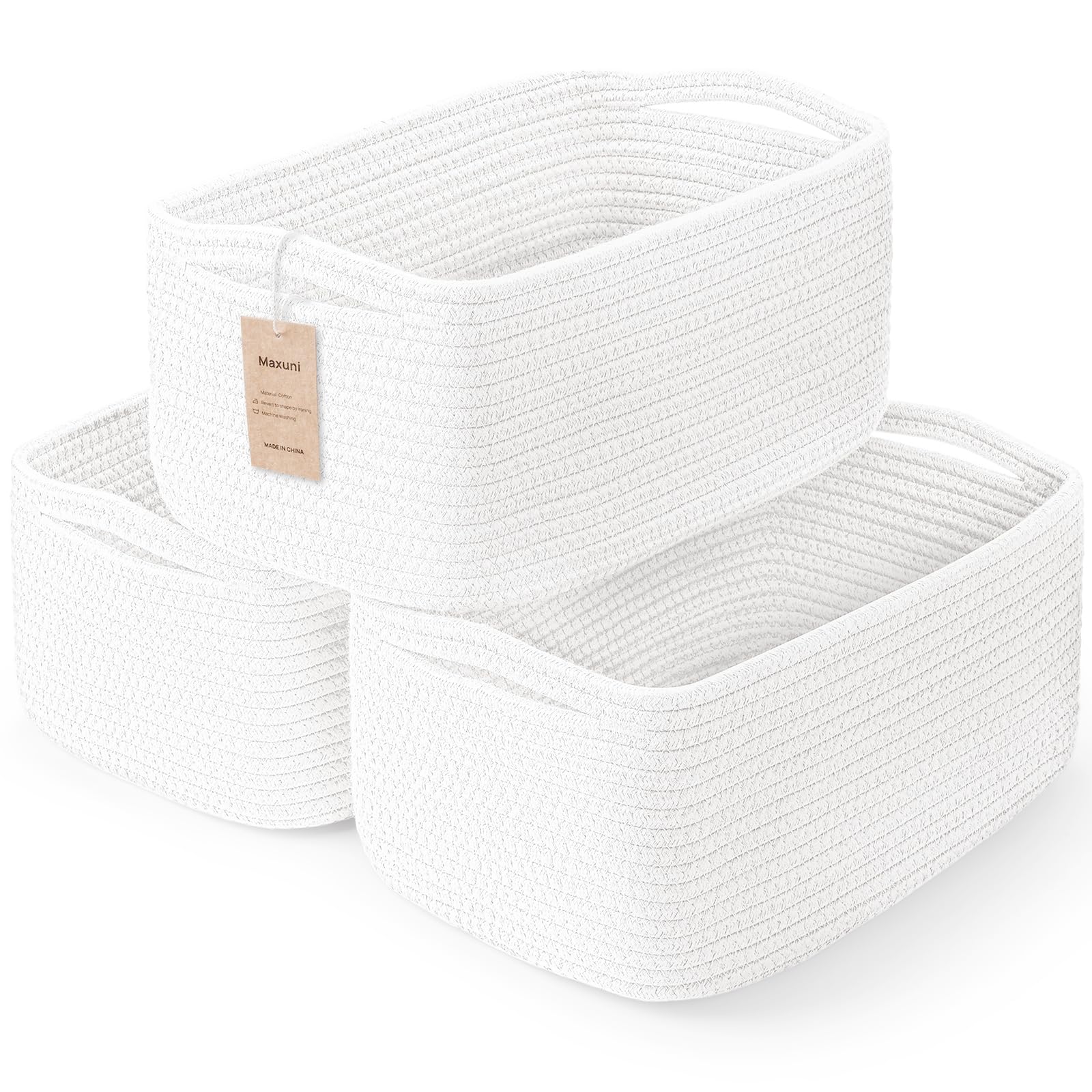 3-Pack Small Storage Baskets for Organizing | Woven Shelf Toy Basket | Rope Baskets for Gifts Empty | Closet Organizer Bins with Handles | Cube Decorative Box | 11.8×7.8×5.1” | Mixed brown