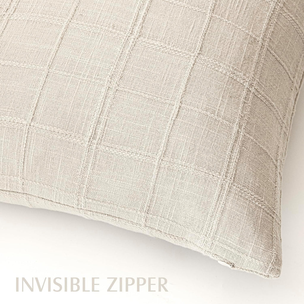 Foindtower Set of 1 Decorative Linen Check Throw Pillow Cover Neutral Farmhouse Lumbar Cushion Cover Modern Boho Home Decor for Sofa Chair Couch Bedroom Living Room,12×20 Inch,Natural Beige