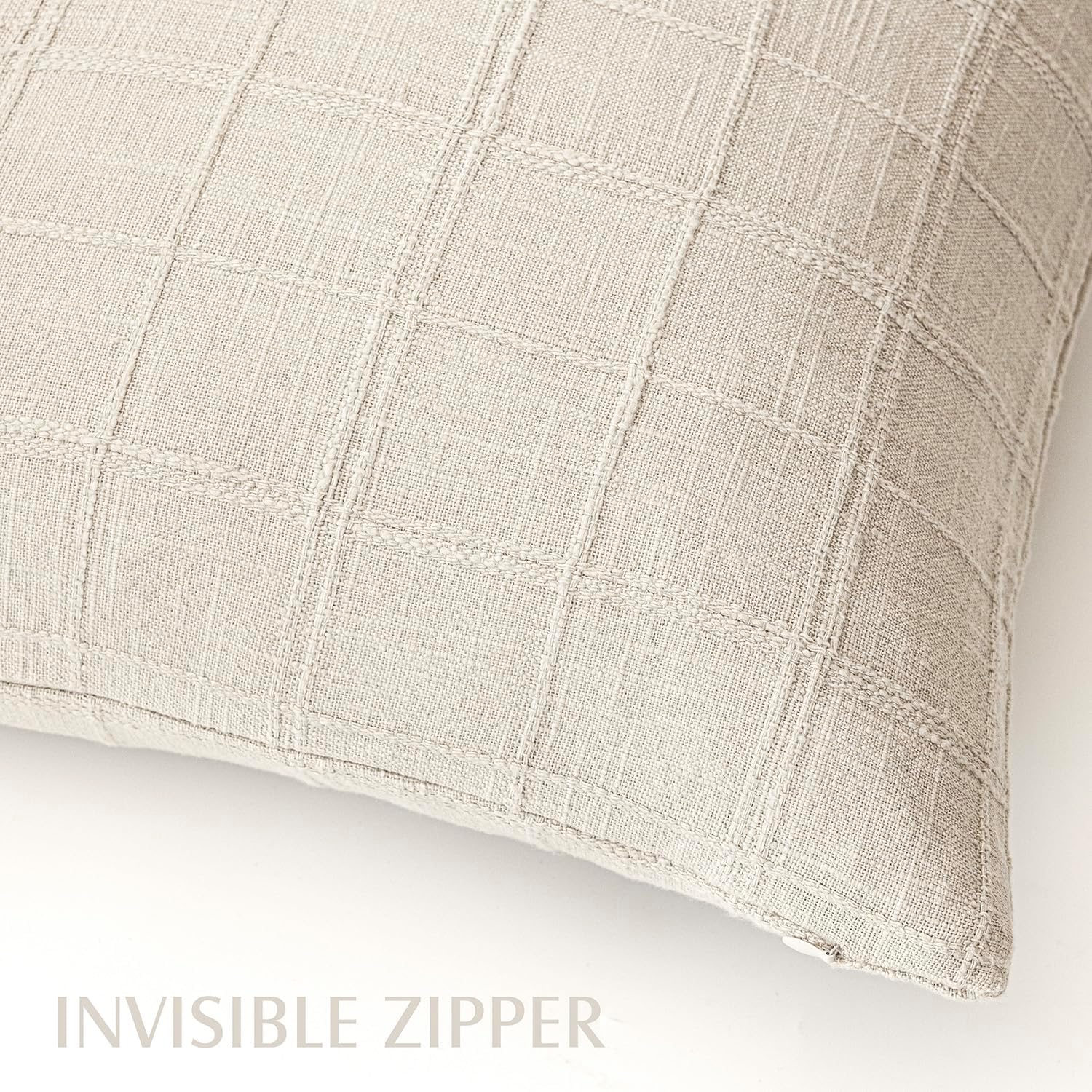 Foindtower Set of 1 Decorative Linen Check Throw Pillow Cover Neutral Farmhouse Lumbar Cushion Cover Modern Boho Home Decor for Sofa Chair Couch Bedroom Living Room,12×20 Inch,Natural Beige