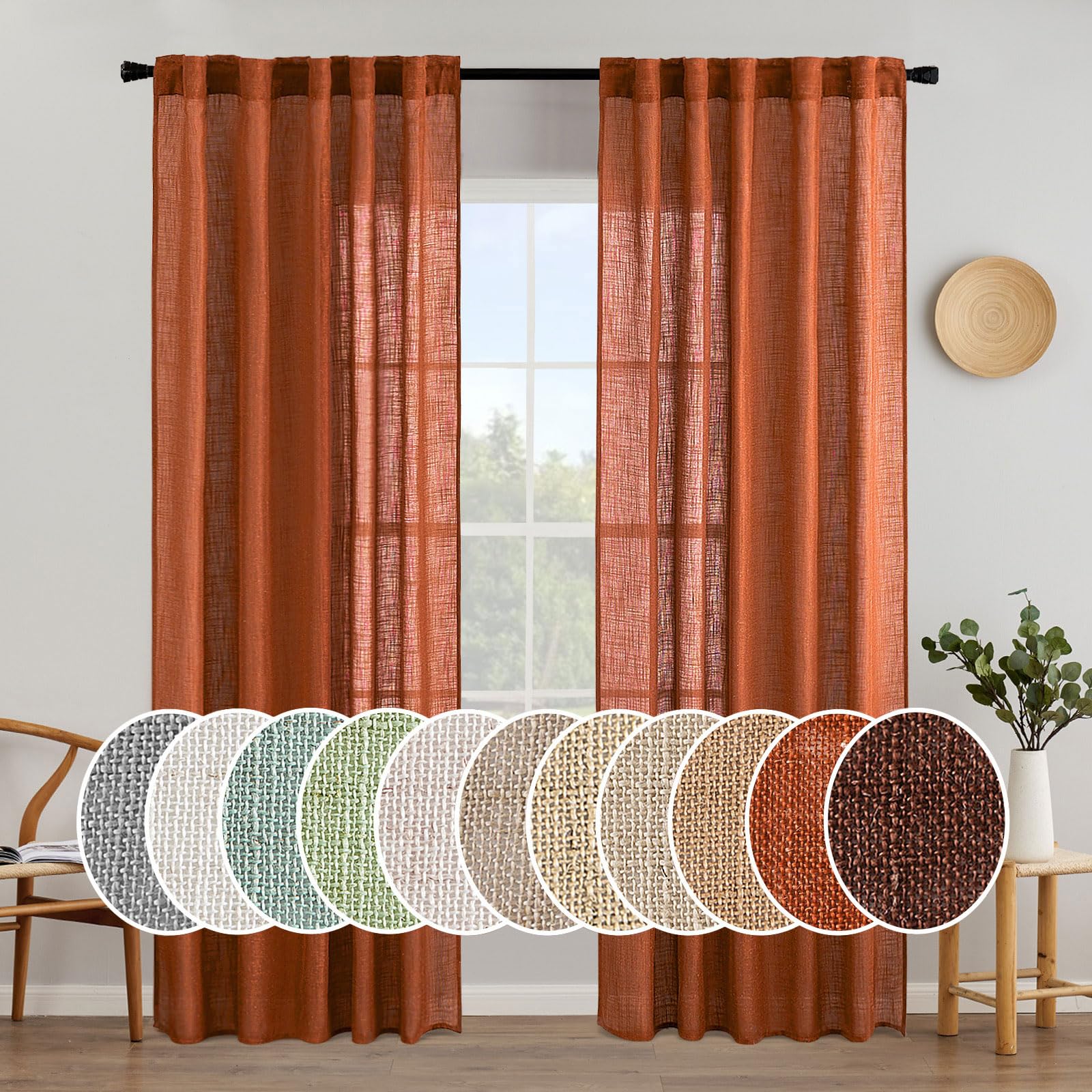 MIULEE Taupe Linen Curtains 84 Inch Length for Bedroom Living Room, Soft Thick Linen Textured Window Drapes Semi Sheer Light Filtering Back Tab Rod Pocket Burlap Look Farmhouse Country Decor, 2 Panels