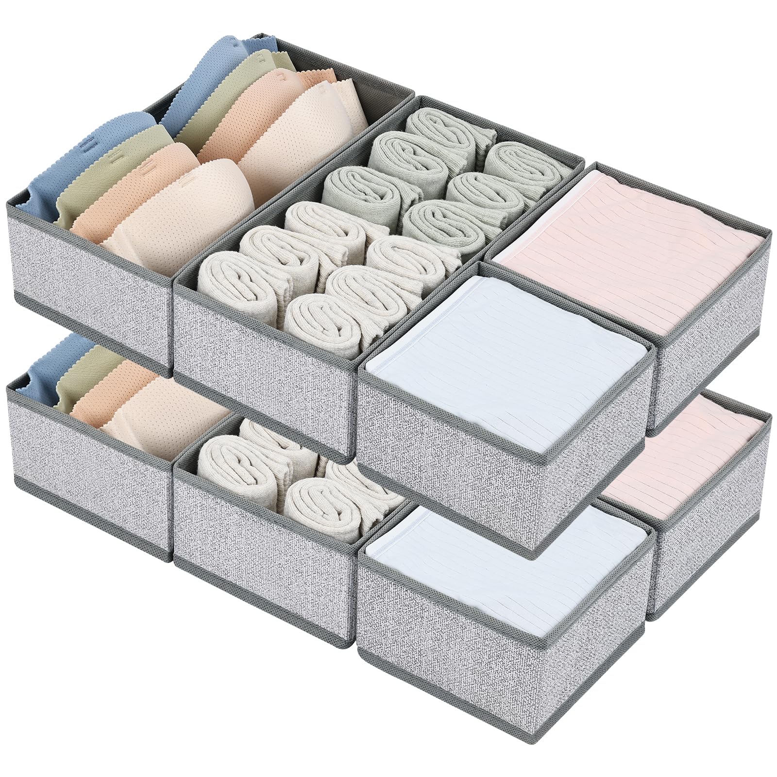 DIMJ Drawer Organizers Clothes, Dresser Organizer Bins for Baby Clothes,Underwear and Sock, Fabric Closet Organization and Storage Boxs, Drawer Dividers for Nursery, Clothing, Tie - 4 Pack, Beige