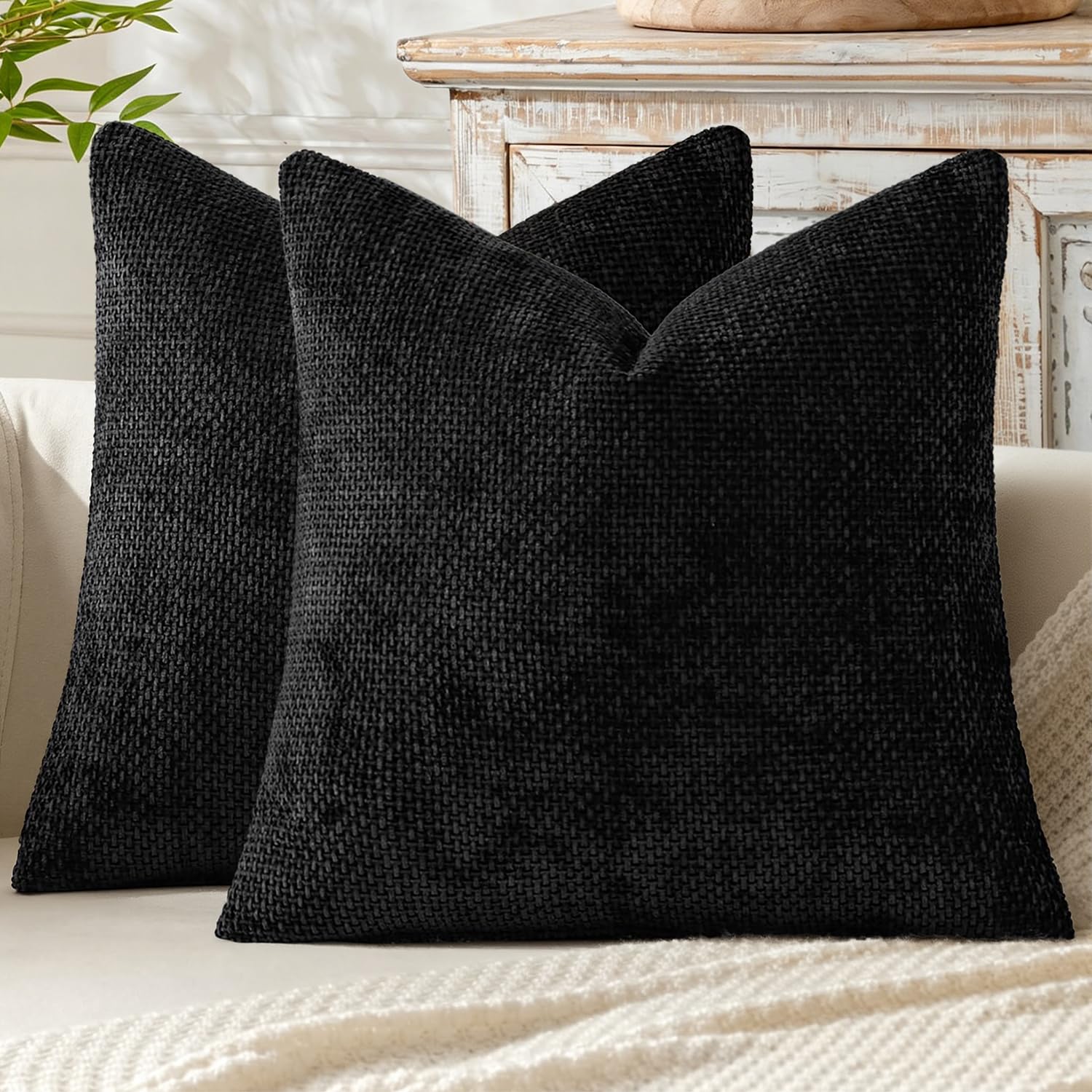 MIULEE Pack of 2 Couch Throw Pillow Covers 18x18 Inch Neutral Beige Modern Boho Accent Decorative Pillow Covers Soft Chenille Farmhouse Cushion Covers for Home Decor Bed Sofa Living Room