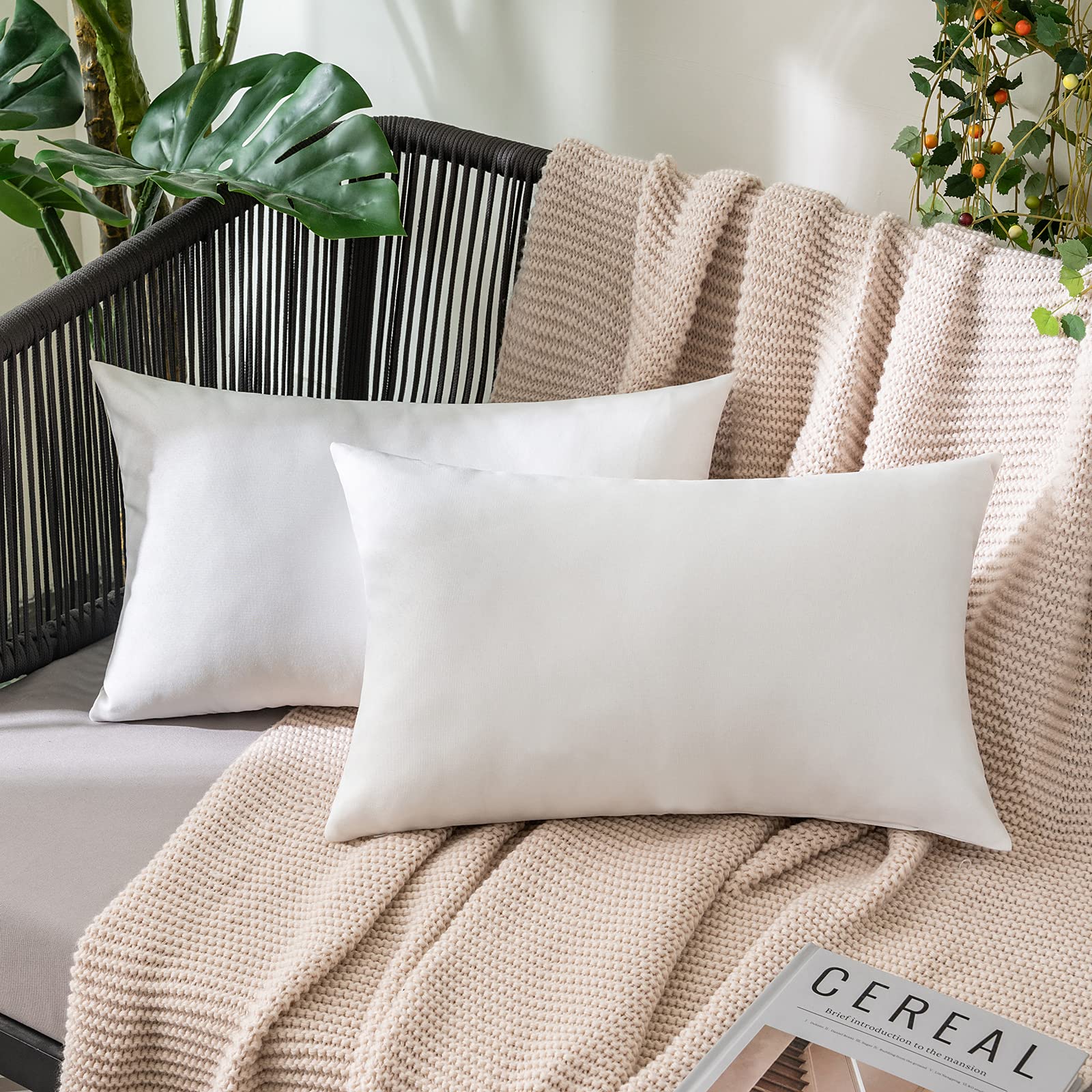 MIULEE Pack of 2 Decorative Outdoor Solid Waterproof Throw Pillow Covers Faux Linen Garden Farmhouse Cushion Cases for Patio Tent Balcony Couch Sofa 18x18 Inch Beige