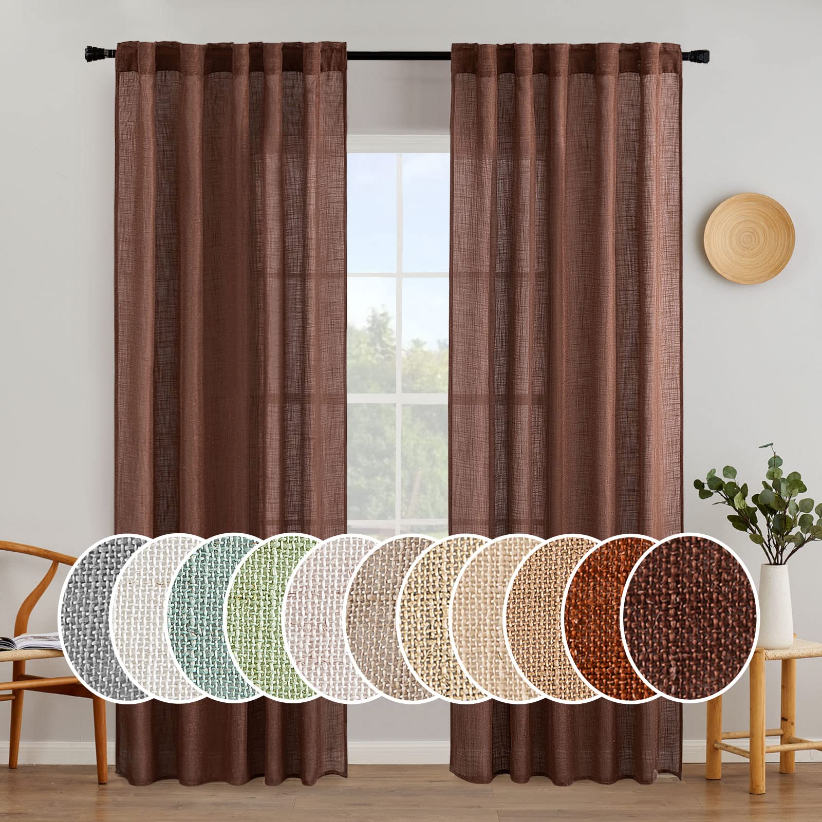 MIULEE Taupe Linen Curtains 84 Inch Length for Bedroom Living Room, Soft Thick Linen Textured Window Drapes Semi Sheer Light Filtering Back Tab Rod Pocket Burlap Look Farmhouse Country Decor, 2 Panels