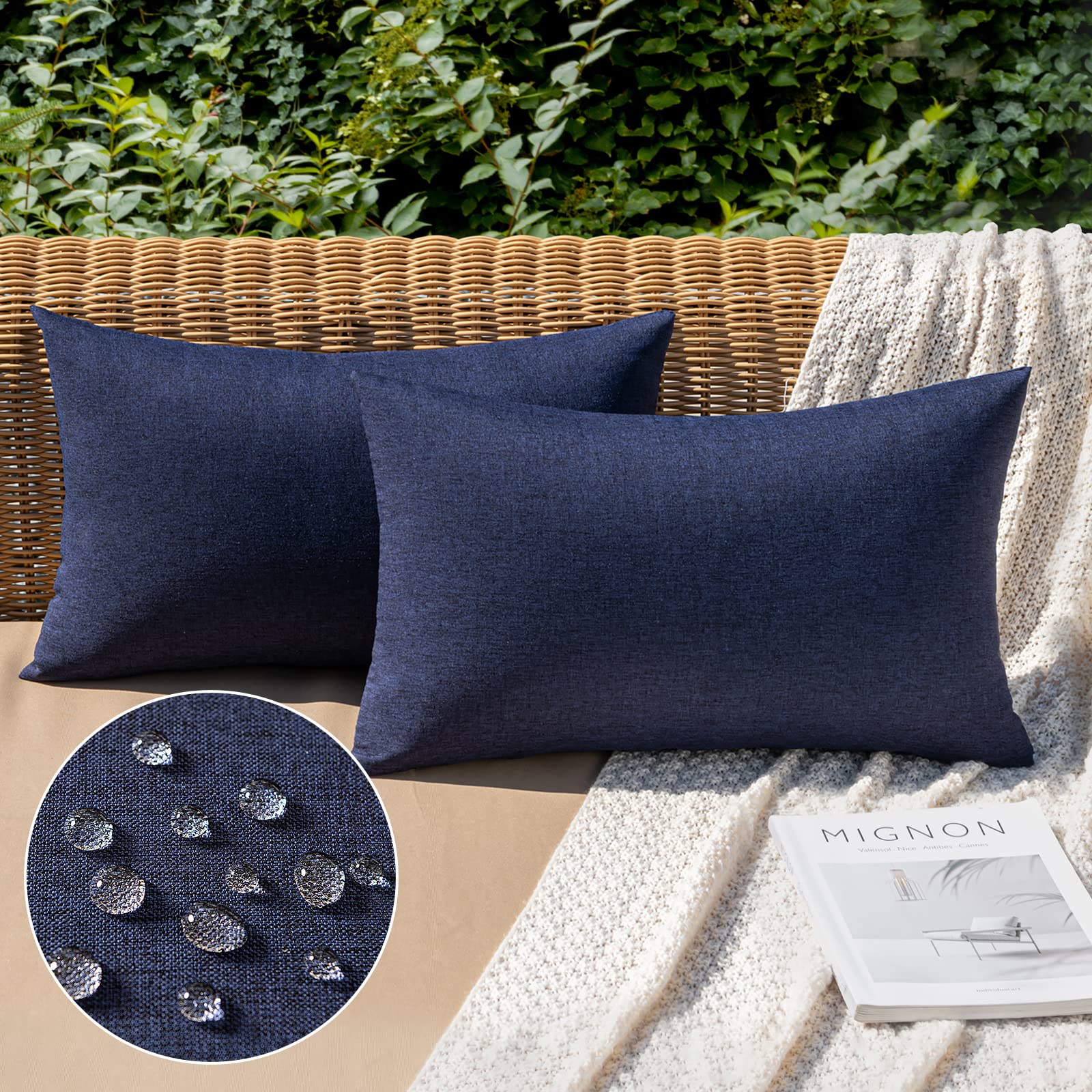 MIULEE Pack of 2 Decorative Outdoor Solid Waterproof Throw Pillow Covers Faux Linen Garden Farmhouse Cushion Cases for Patio Tent Balcony Couch Sofa 18x18 Inch Beige