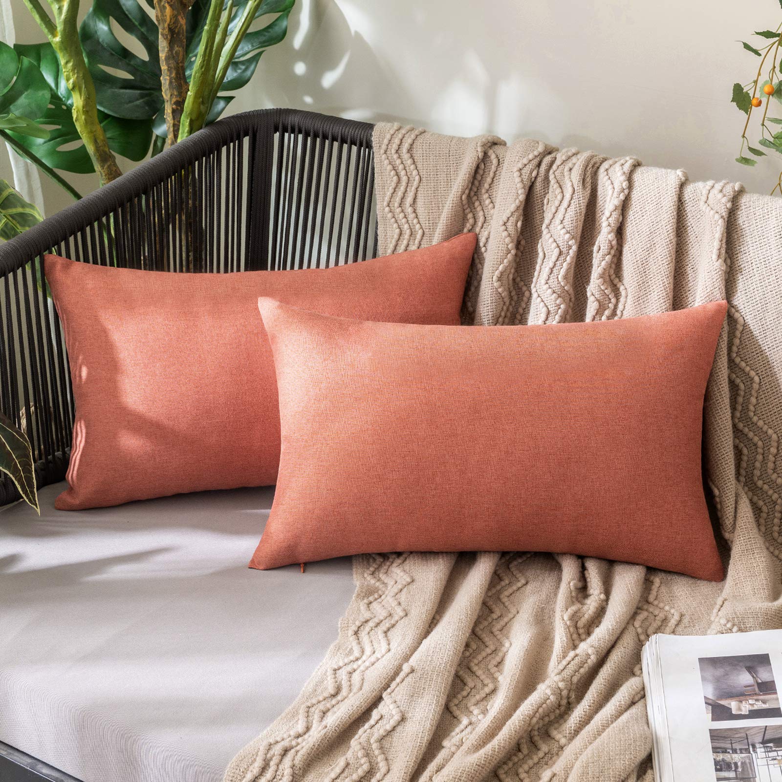 MIULEE Pack of 2 Decorative Outdoor Solid Waterproof Throw Pillow Covers Faux Linen Garden Farmhouse Cushion Cases for Patio Tent Balcony Couch Sofa 18x18 Inch Beige