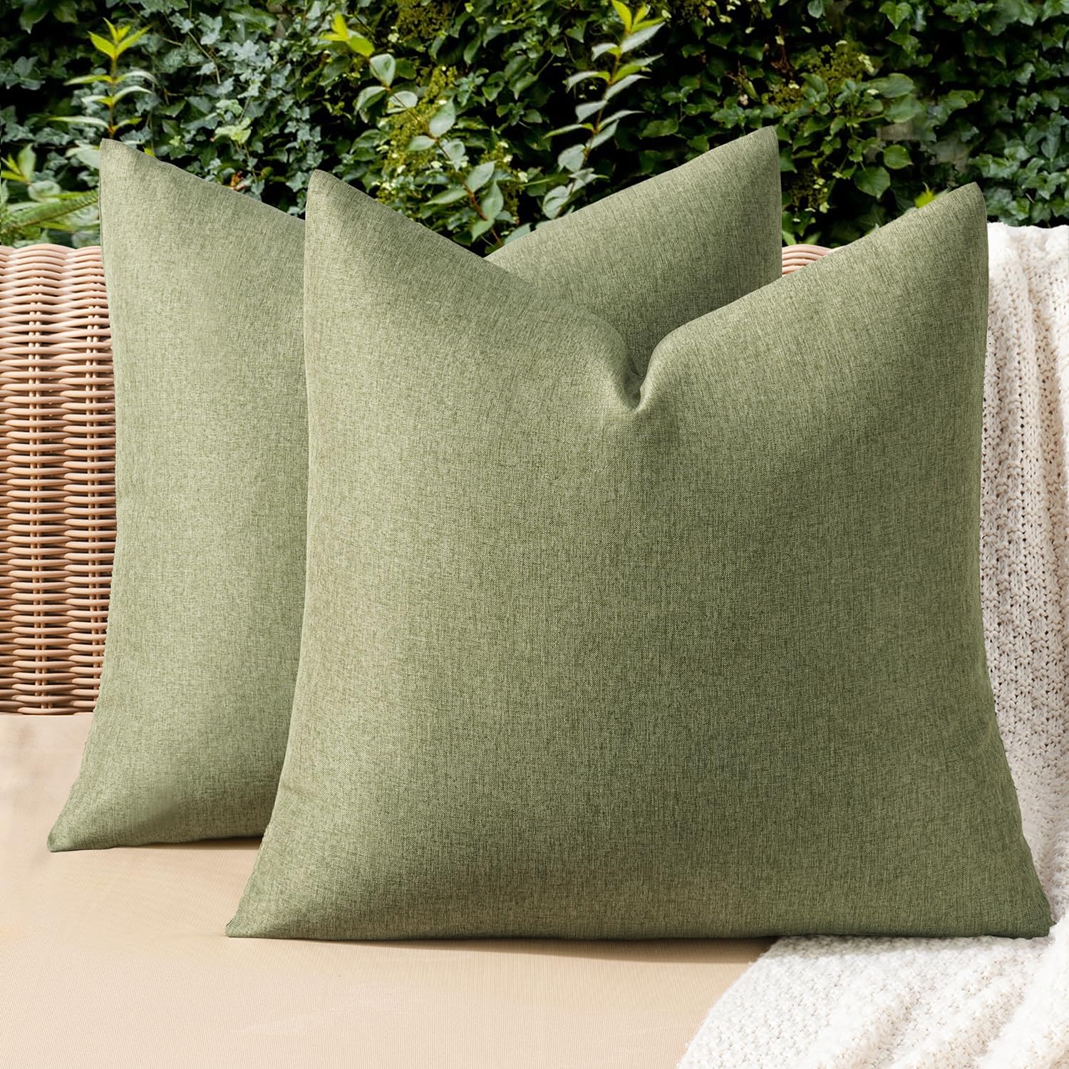 MIULEE Pack of 2 Decorative Outdoor Solid Waterproof Throw Pillow Covers Faux Linen Garden Farmhouse Cushion Cases for Patio Tent Balcony Couch Sofa 18x18 Inch Beige