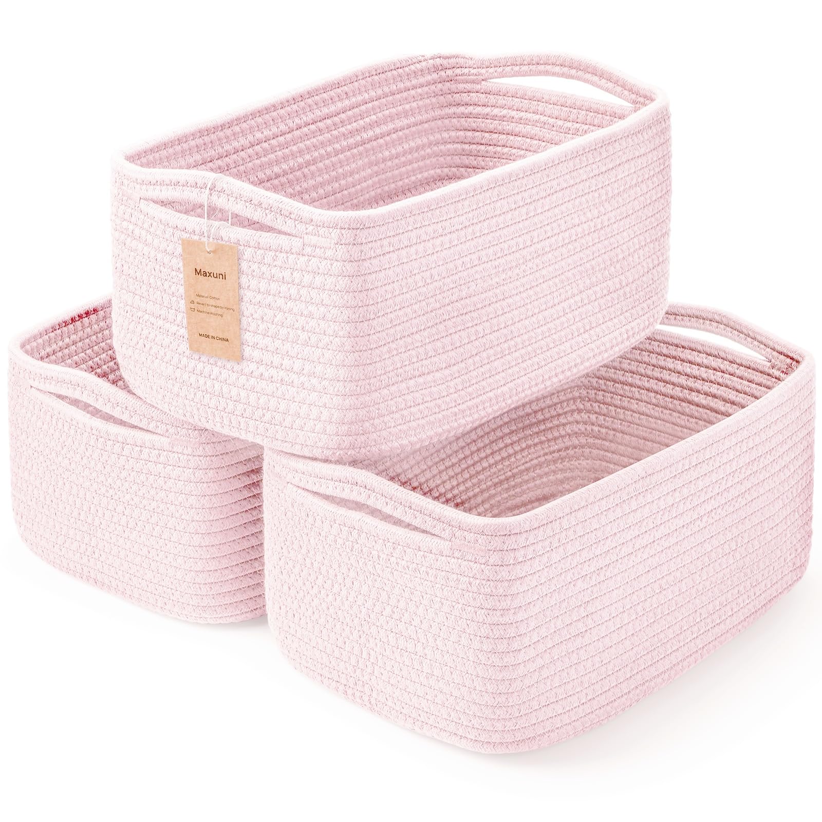 3-Pack Small Storage Baskets for Organizing | Woven Shelf Toy Basket | Rope Baskets for Gifts Empty | Closet Organizer Bins with Handles | Cube Decorative Box | 11.8×7.8×5.1” | Mixed brown