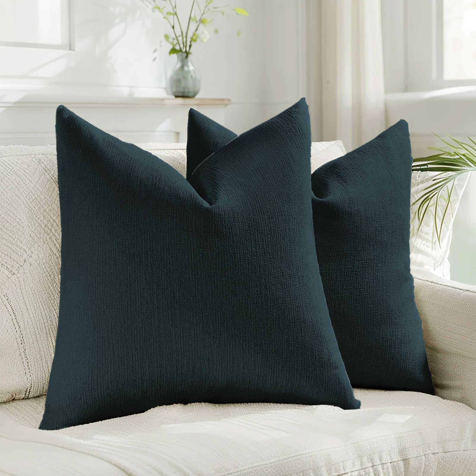 HAUSSY Pack of 2 Linen Pillow Covers 18x18 Inch, Decorative Throw Pillows Soft Boho Neutral Cushion Covers Home Decor Modern Soild Pillow Cases for Couch Living Room Sofa Bed, Coffee (Covers Only)