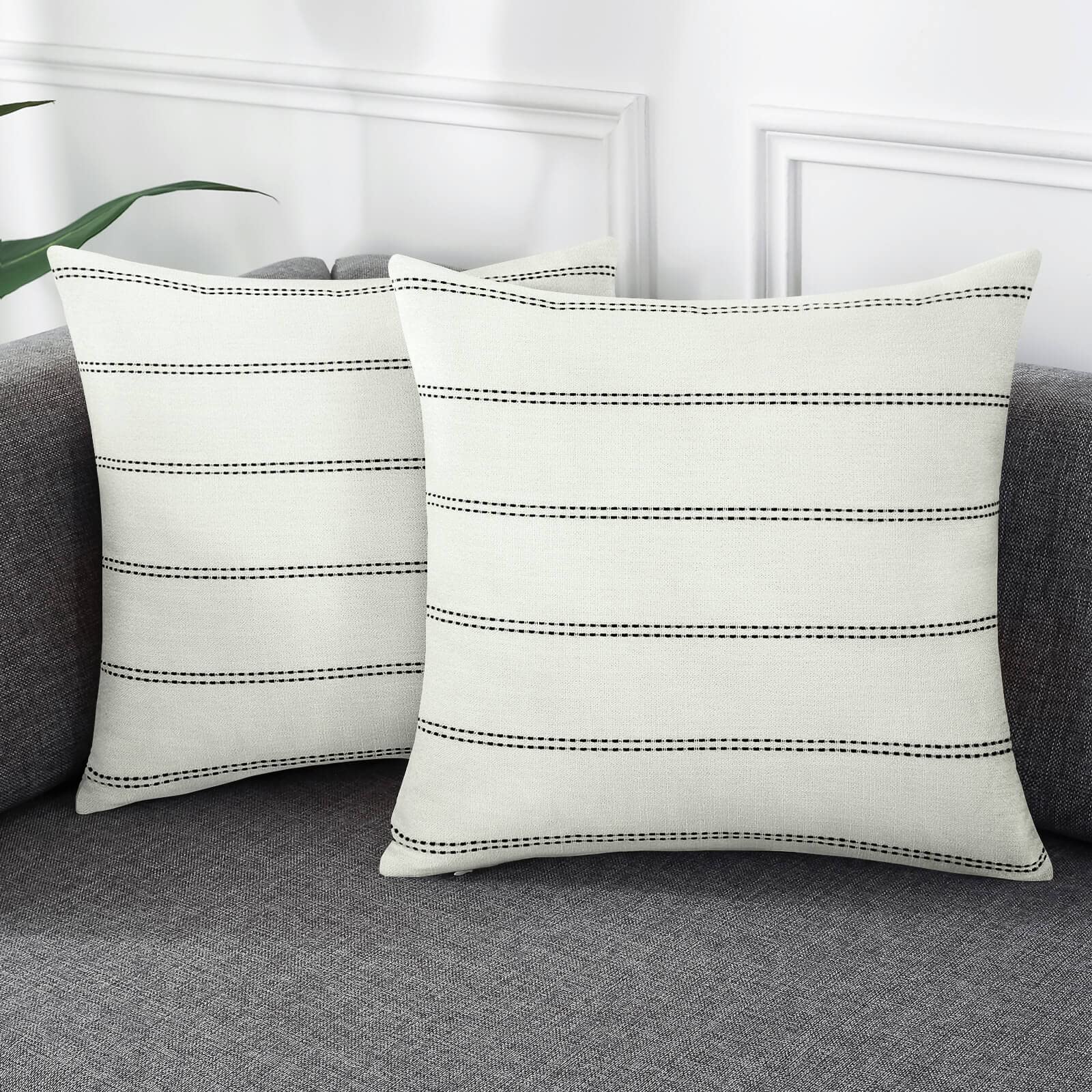 AmHoo Pack of 2 Farmhouse Stripe Check Throw Pillow Covers Set Case Cotton Linen Decorative Pillowcases Cushion Cover for Couch Bench Sofa 20x20 Inch Sage Green