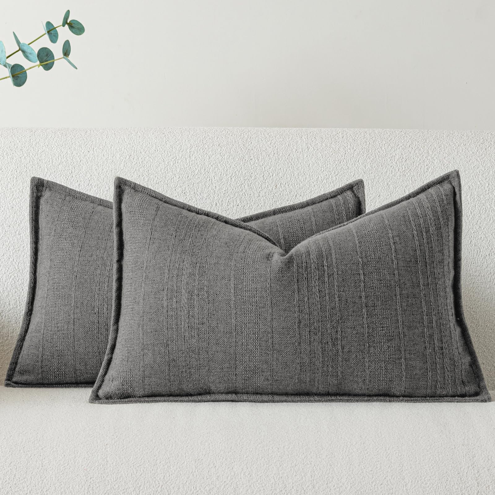 a moment Linen Pillow Covers Set of 2,Boho Farmhouse Throw Pillowcases Neutral Textured Decorative Covers for Couch Sofa Bed, Soft Linen Blend Accent Case Cushion Living Room Home Decor 20"x12"Khaki