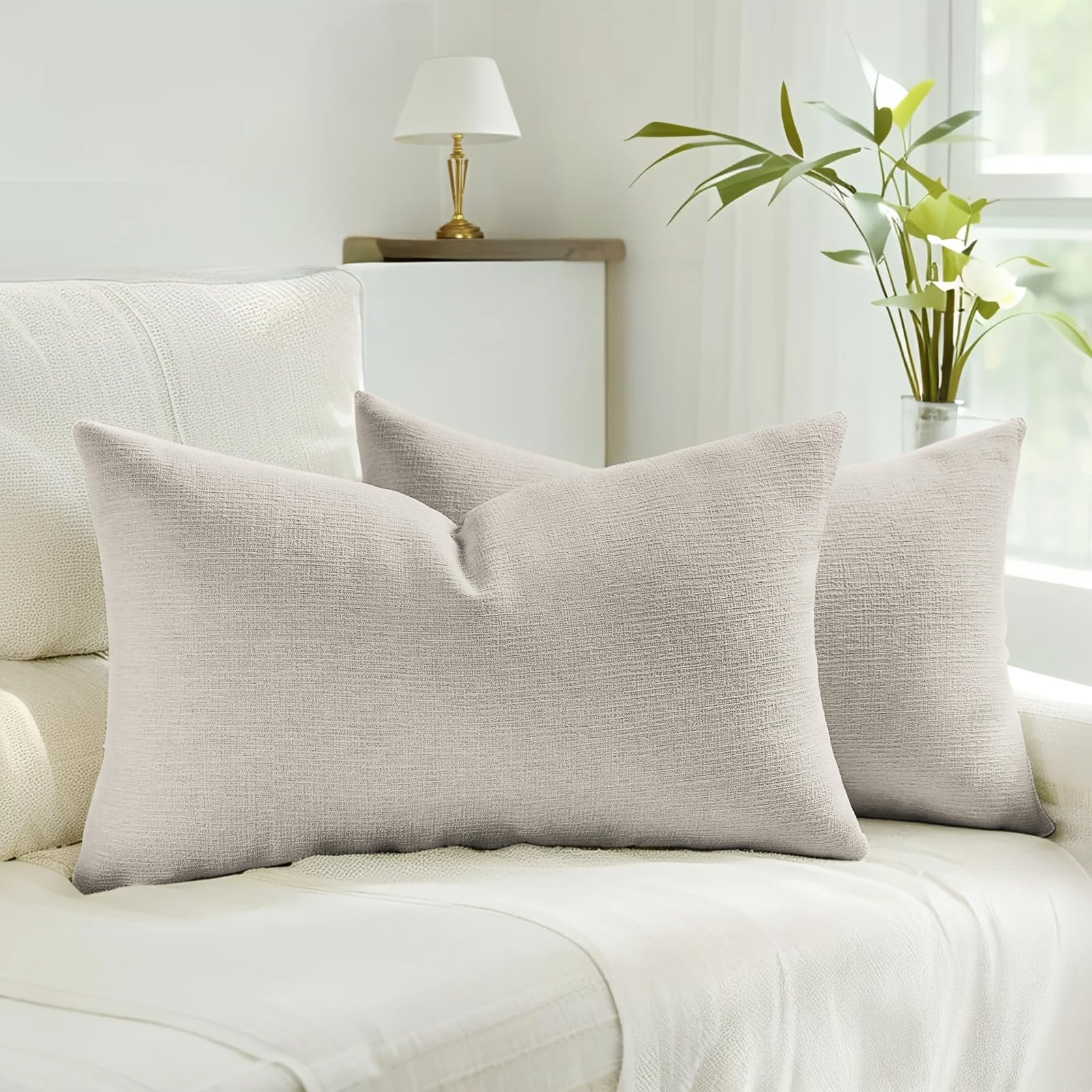HAUSSY Pack of 2 Linen Pillow Covers 18x18 Inch, Decorative Throw Pillows Soft Boho Neutral Cushion Covers Home Decor Modern Soild Pillow Cases for Couch Living Room Sofa Bed, Coffee (Covers Only)