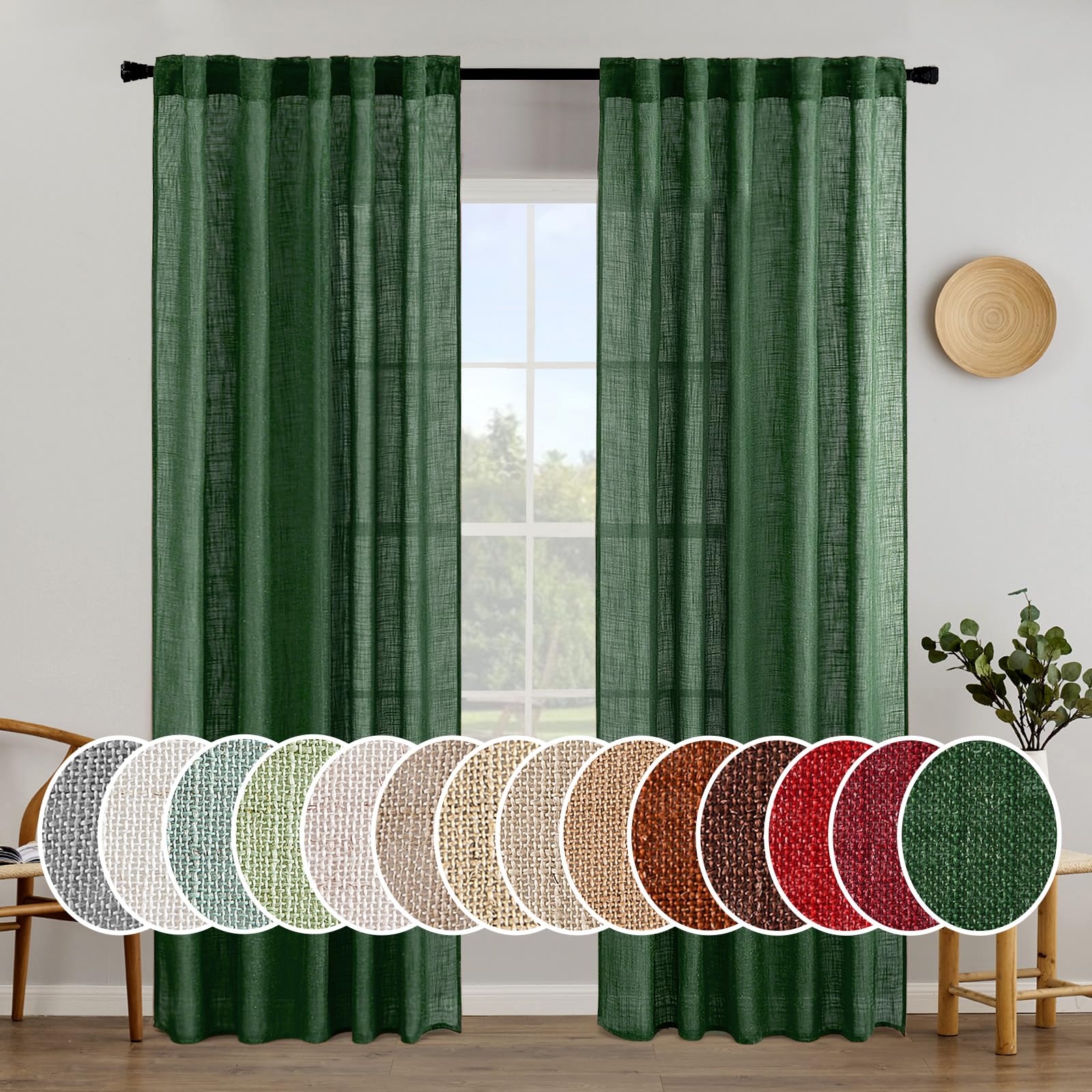 MIULEE Natural White Linen Curtains 84 Inch Long for Bedroom Living Room, Soft Thick Linen Textured Window Drapes Semi Sheer Light Filtering Rod Pocket Back Tab Neutral Farmhouse Cream Ivory 2 Panels