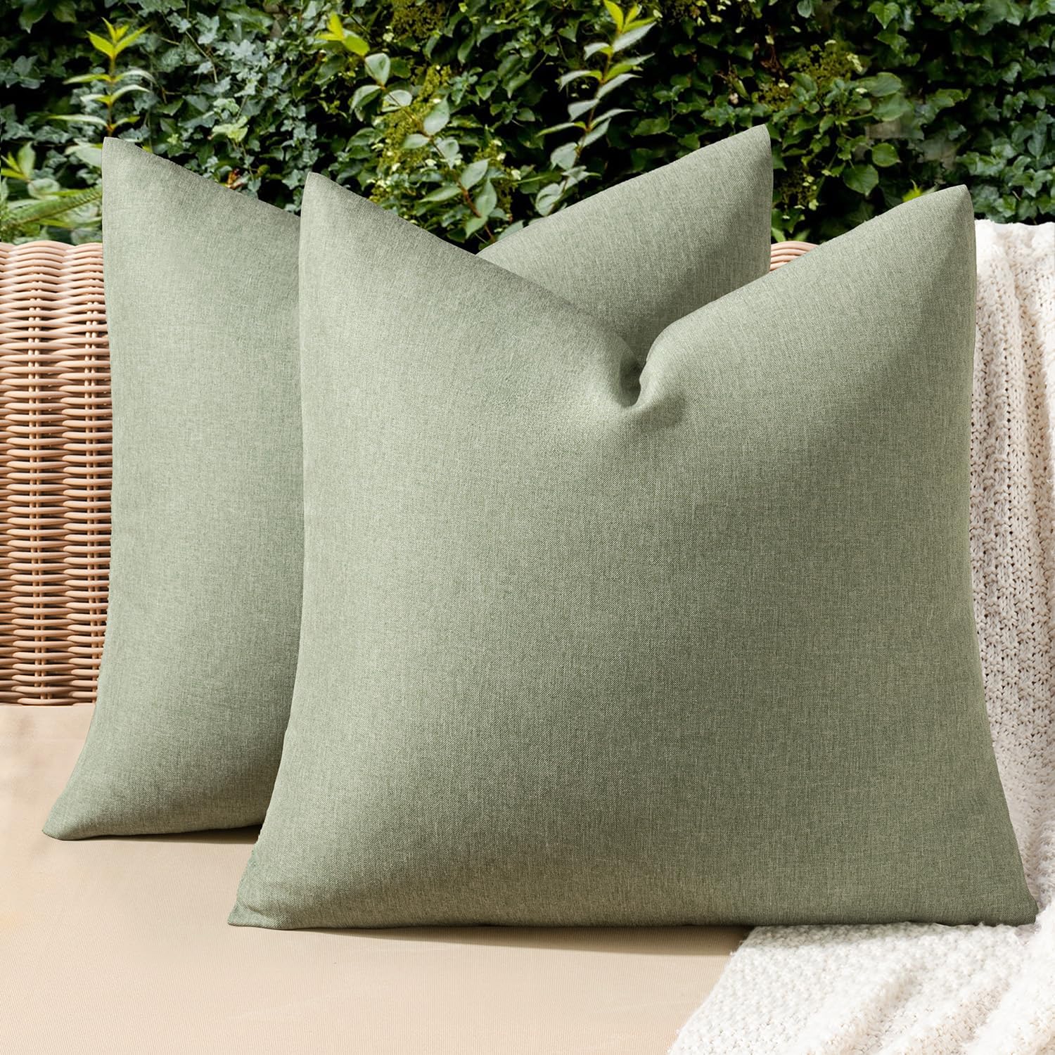MIULEE Pack of 2 Decorative Outdoor Solid Waterproof Throw Pillow Covers Faux Linen Garden Farmhouse Cushion Cases for Patio Tent Balcony Couch Sofa 18x18 Inch Beige