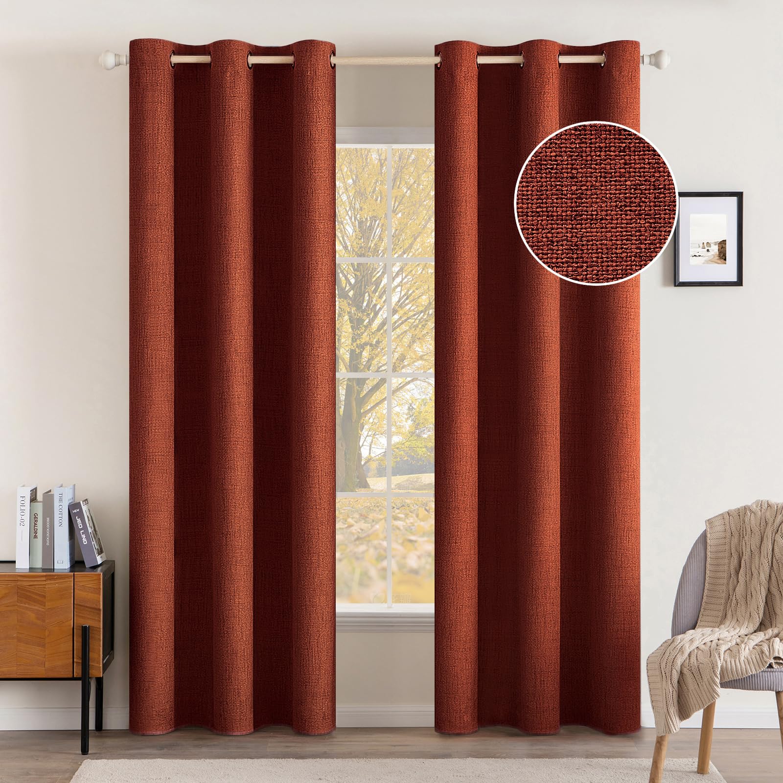 MIULEE 100% Blackout Linen Textured Curtains for Bedroom Solid Thermal Insulated Natural Beige Grommet Room Darkening Curtains & Drapes Luxury Decor for Living Room Nursery 52 x 84 Inch (2 Panels)