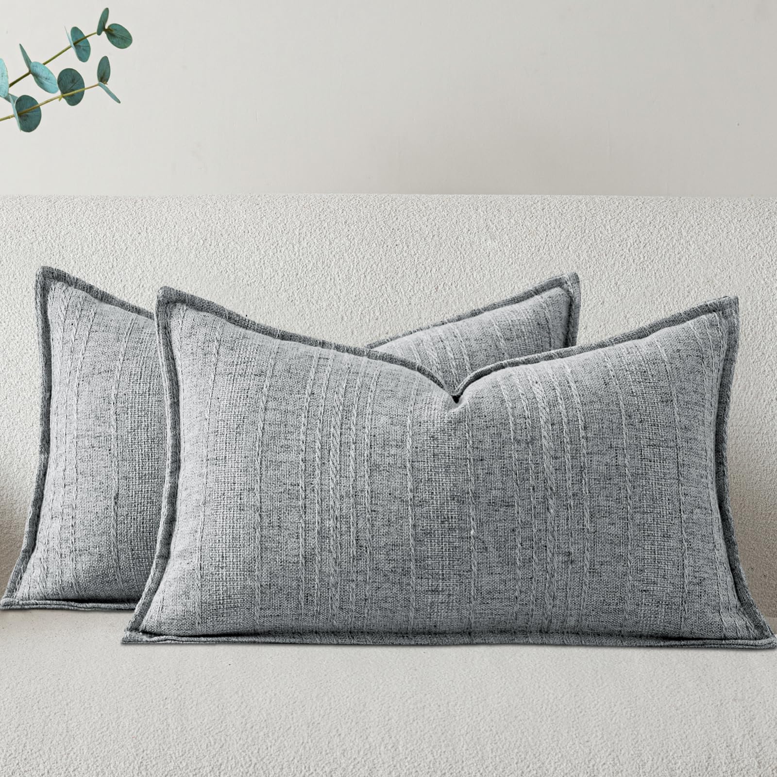 a moment Linen Pillow Covers Set of 2,Boho Farmhouse Throw Pillowcases Neutral Textured Decorative Covers for Couch Sofa Bed, Soft Linen Blend Accent Case Cushion Living Room Home Decor 20"x12"Khaki