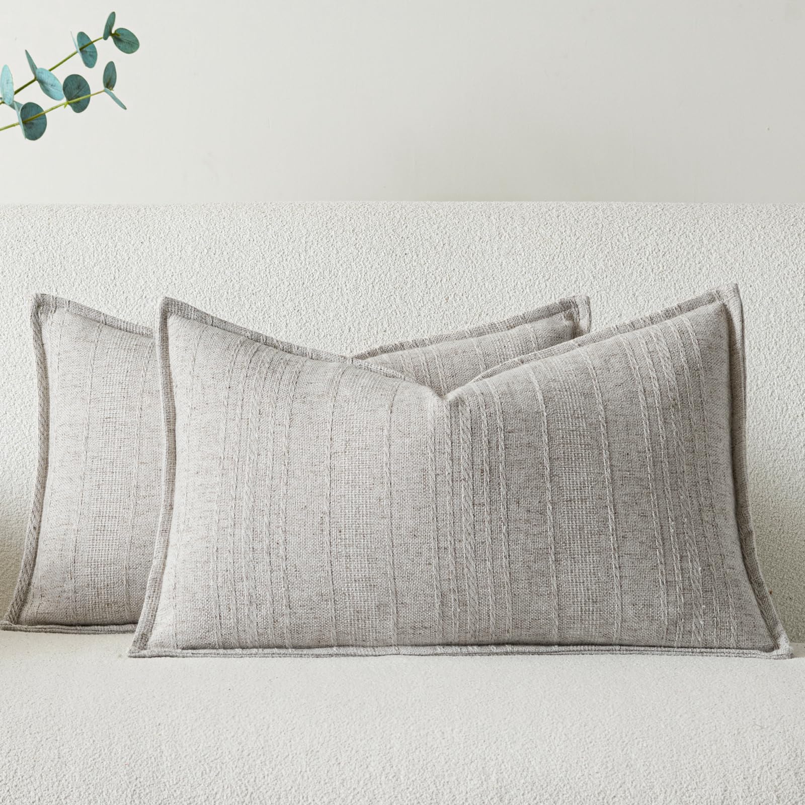 a moment Linen Pillow Covers Set of 2,Boho Farmhouse Throw Pillowcases Neutral Textured Decorative Covers for Couch Sofa Bed, Soft Linen Blend Accent Case Cushion Living Room Home Decor 20"x12"Khaki