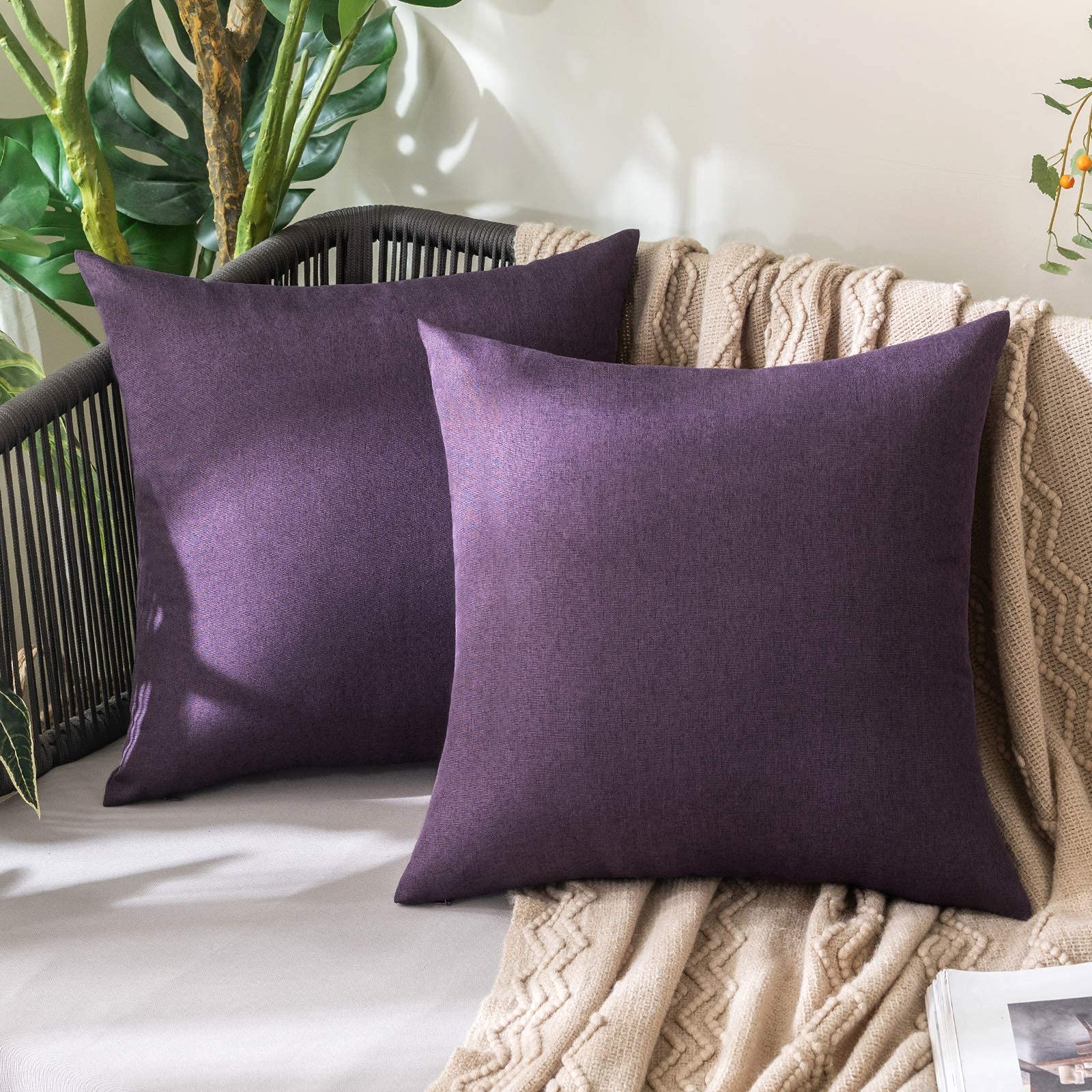 MIULEE Pack of 2 Decorative Outdoor Solid Waterproof Throw Pillow Covers Faux Linen Garden Farmhouse Cushion Cases for Patio Tent Balcony Couch Sofa 18x18 Inch Beige
