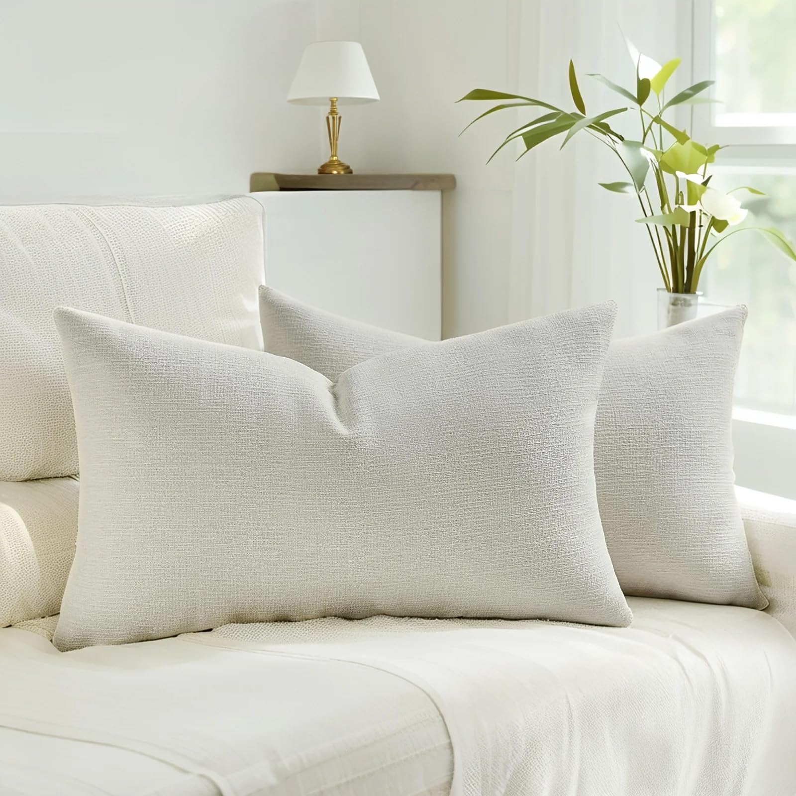 HAUSSY Pack of 2 Linen Pillow Covers 18x18 Inch, Decorative Throw Pillows Soft Boho Neutral Cushion Covers Home Decor Modern Soild Pillow Cases for Couch Living Room Sofa Bed, Coffee (Covers Only)