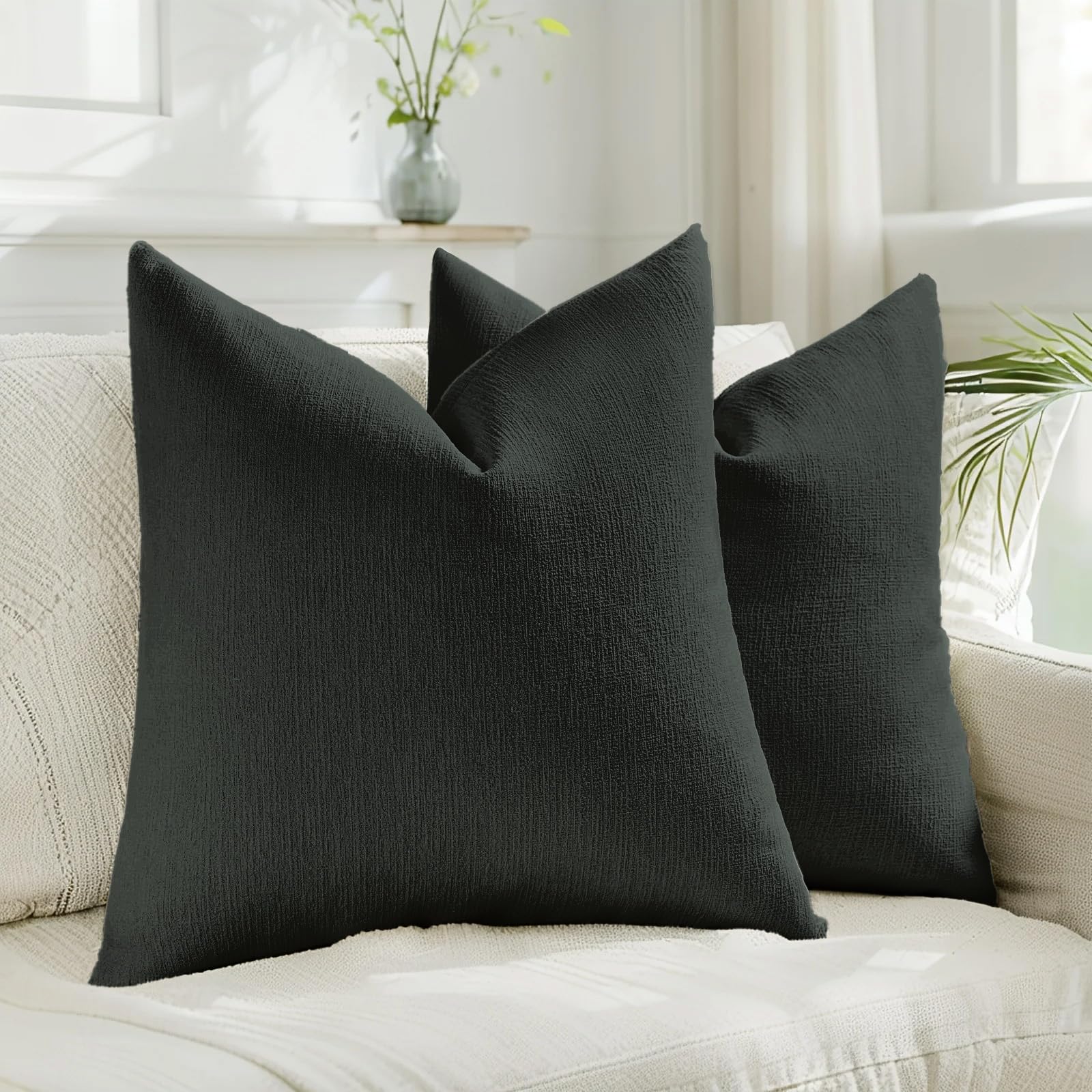 HAUSSY Pack of 2 Linen Pillow Covers 18x18 Inch, Decorative Throw Pillows Soft Boho Neutral Cushion Covers Home Decor Modern Soild Pillow Cases for Couch Living Room Sofa Bed, Coffee (Covers Only)