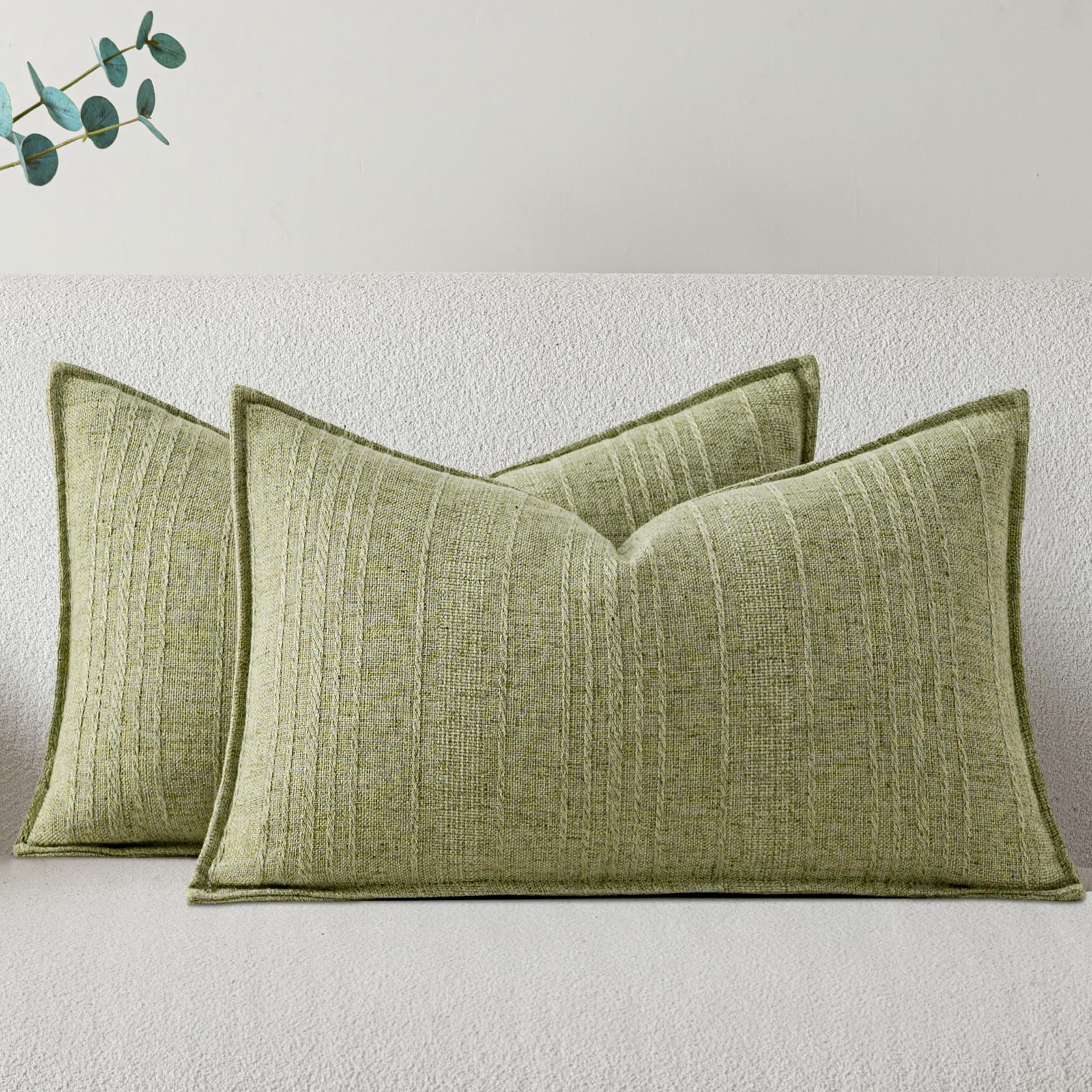 a moment Linen Pillow Covers Set of 2,Boho Farmhouse Throw Pillowcases Neutral Textured Decorative Covers for Couch Sofa Bed, Soft Linen Blend Accent Case Cushion Living Room Home Decor 20"x12"Khaki