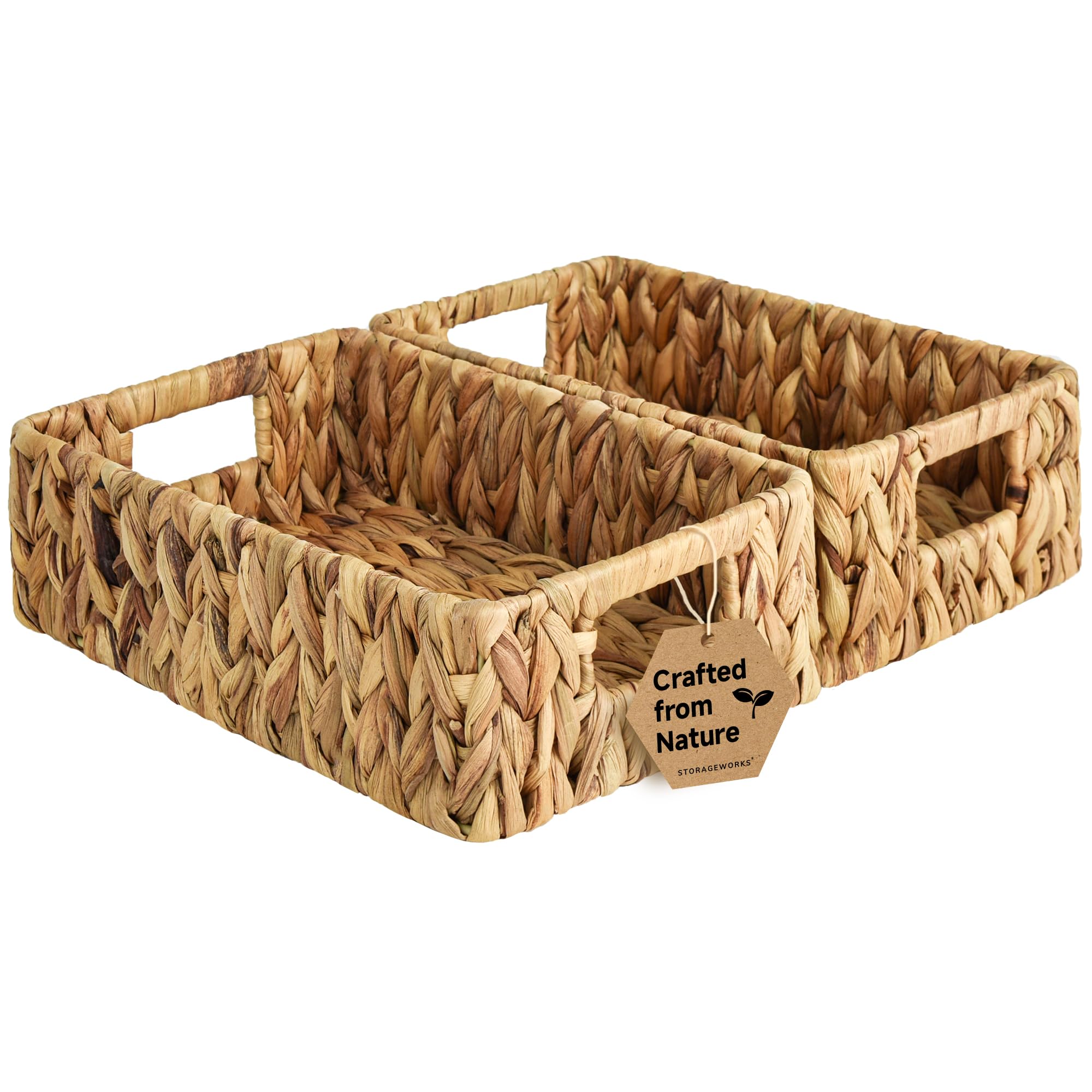 StorageWorks Wicker Basket, Baskets for Organizing, Storage Basket with Built-in Handles, Water Hyacinth Shelves (Medium 2-Pack, Natural Hyacinth)