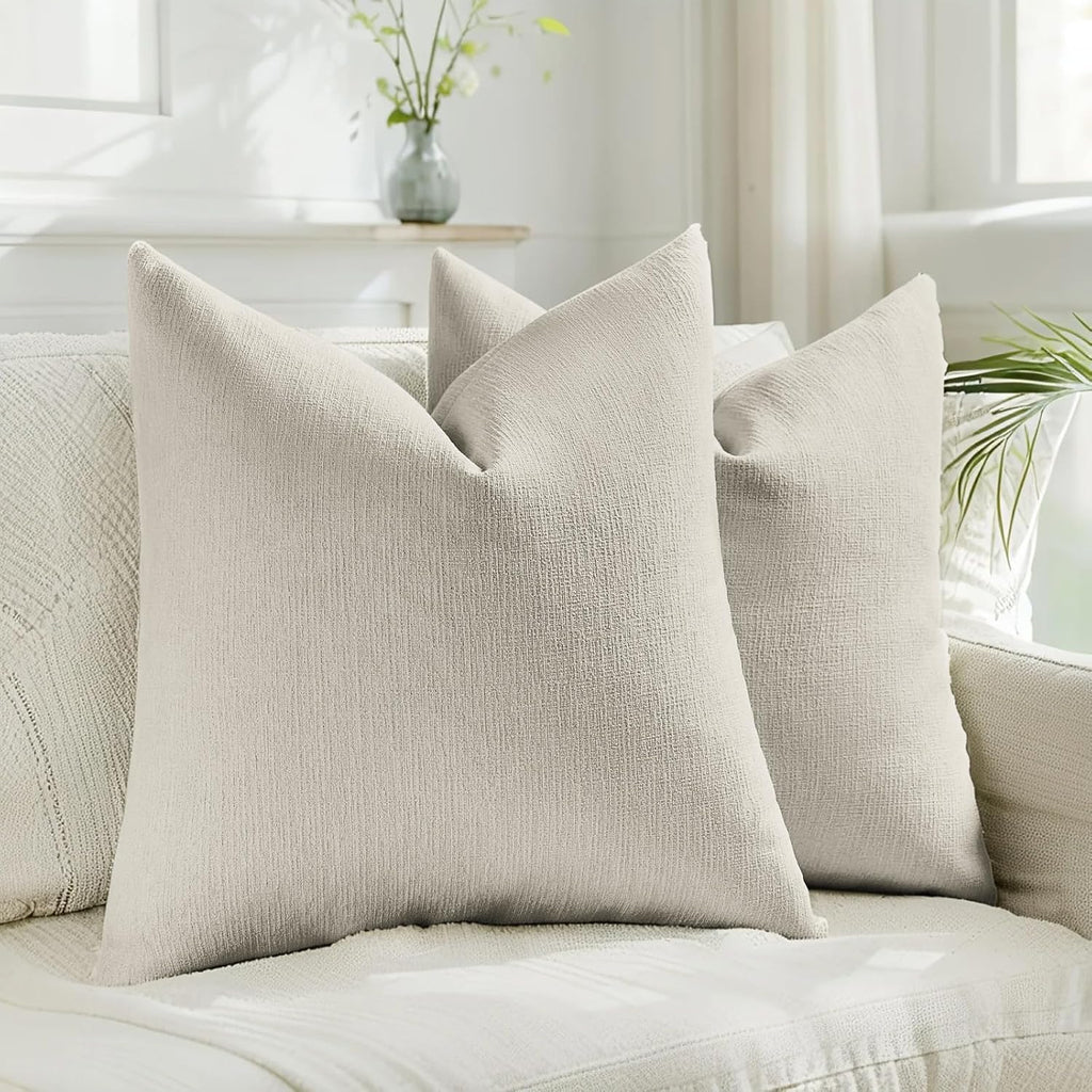 HAUSSY Pack of 2 Linen Pillow Covers 18x18 Inch, Decorative Throw Pillows Soft Boho Neutral Cushion Covers Home Decor Modern Soild Pillow Cases for Couch Living Room Sofa Bed, Coffee (Covers Only)