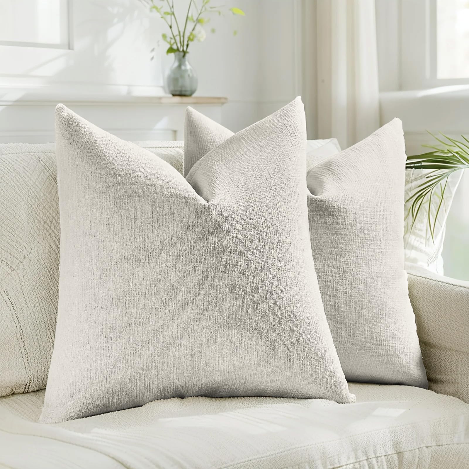 HAUSSY Pack of 2 Linen Pillow Covers 18x18 Inch, Decorative Throw Pillows Soft Boho Neutral Cushion Covers Home Decor Modern Soild Pillow Cases for Couch Living Room Sofa Bed, Coffee (Covers Only)